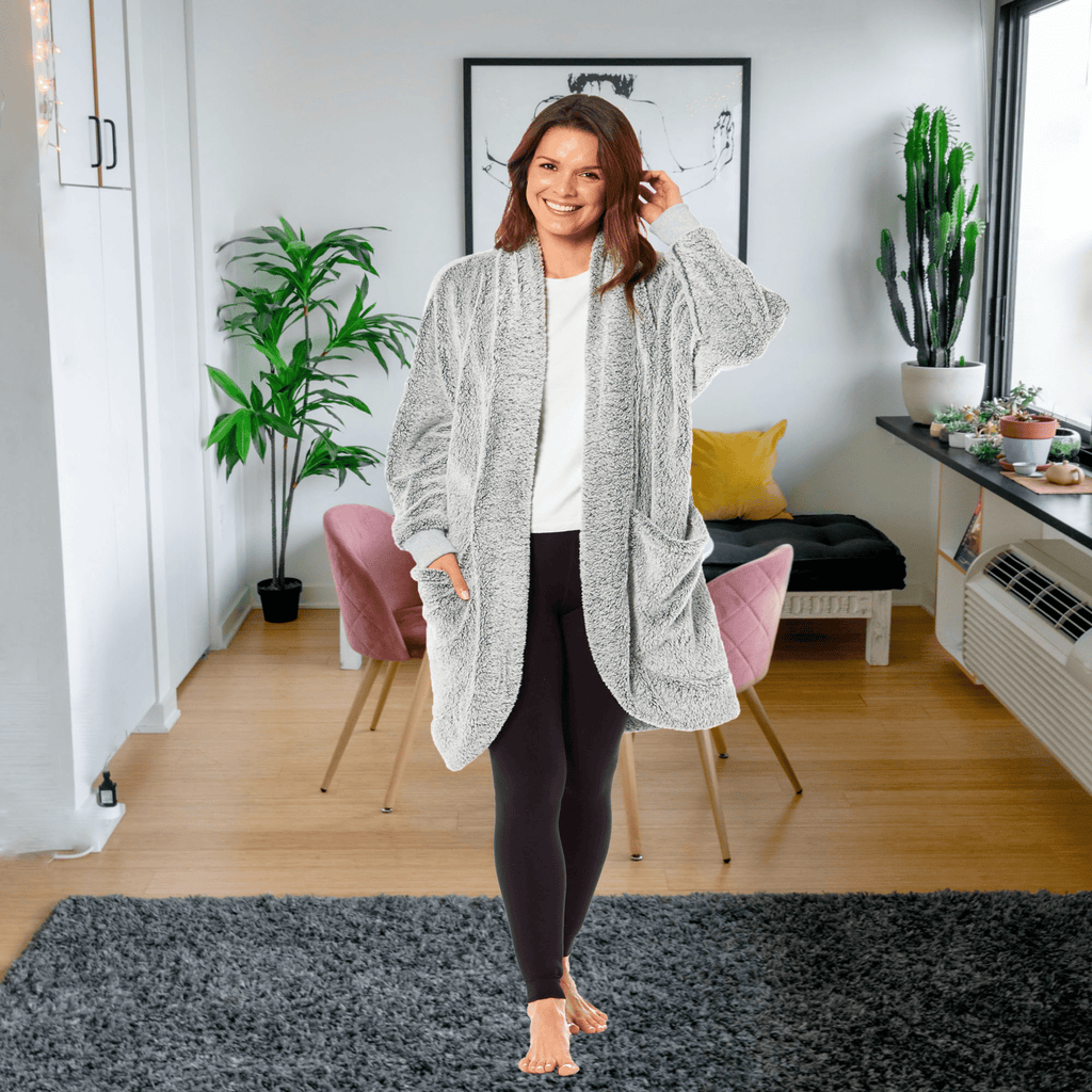 Ladies Shimmer Grey Luxurious Cardi Gown Soft-Touch Polyester Elegant Loungewear Robe Warm Dressing Gown for Relaxed Mornings and Special Evenings Sizes S to XL by Daisy Dreamer