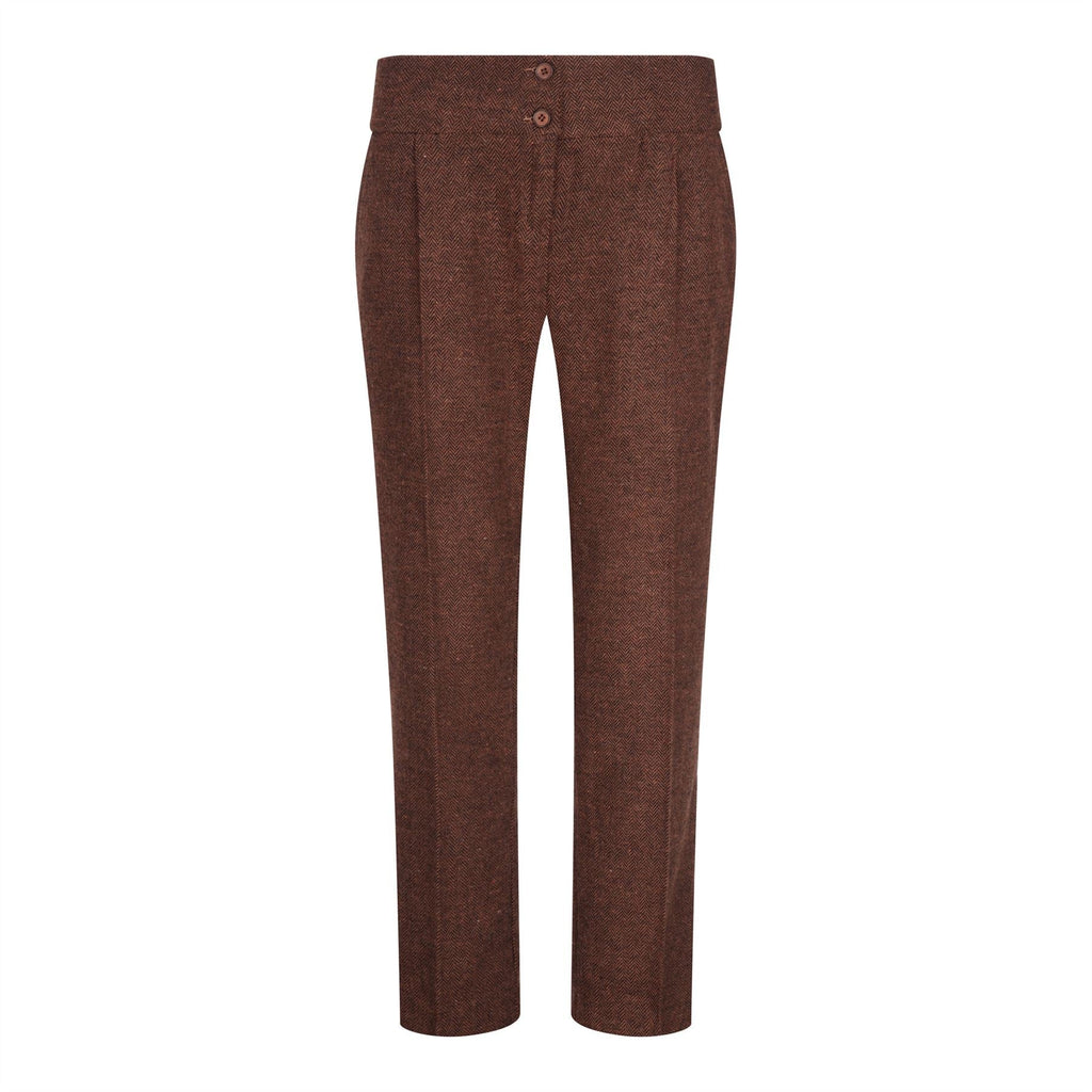 WS-12 - Women's Tweed Suit Blazer Trousers Waistcoat Herringbone Wool Rust Brown