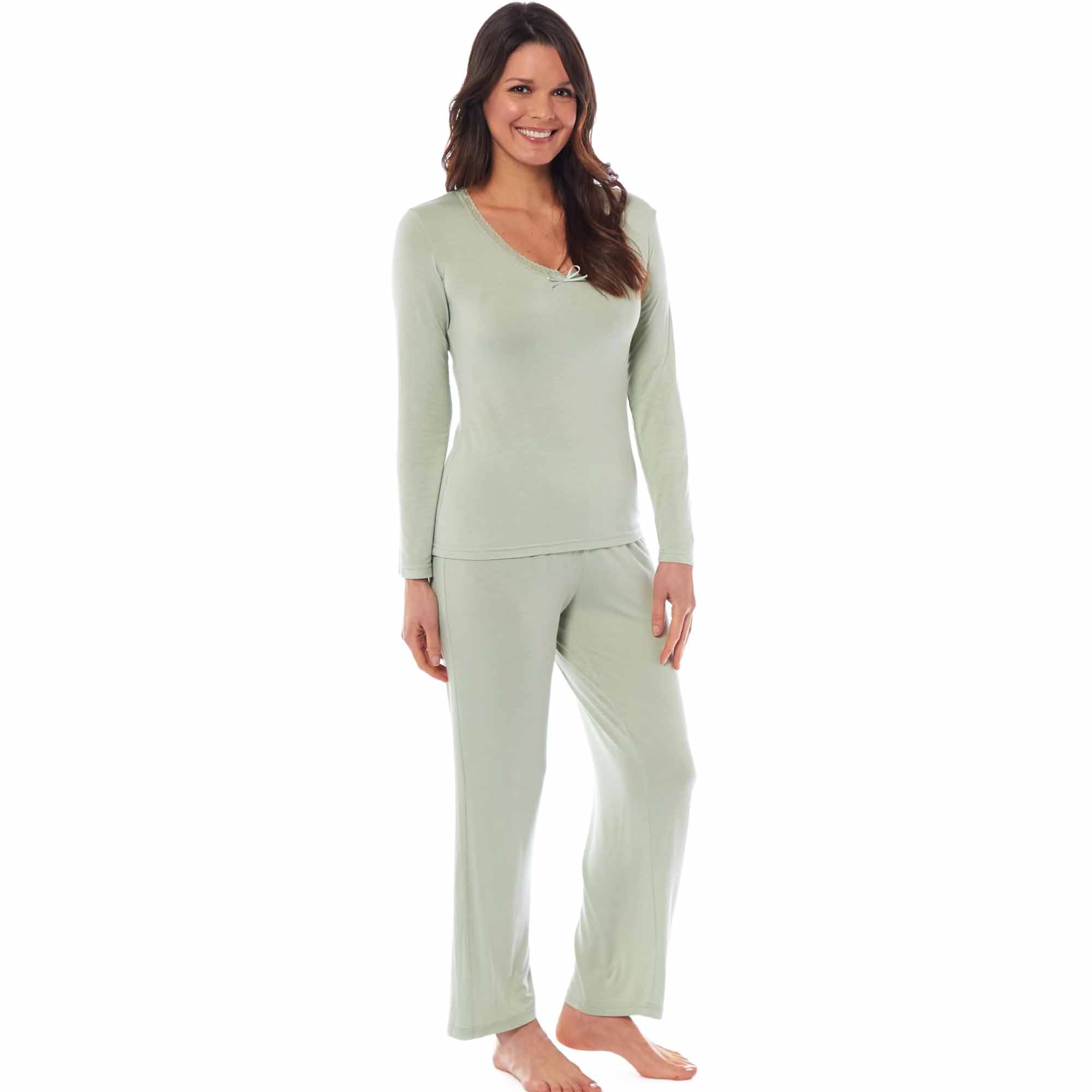 Ladies Ultra Soft Long Sleeve Pyjama Set Stretch Fit Black Green Cozy All Seasons Loungewear by Daisy Dreamer