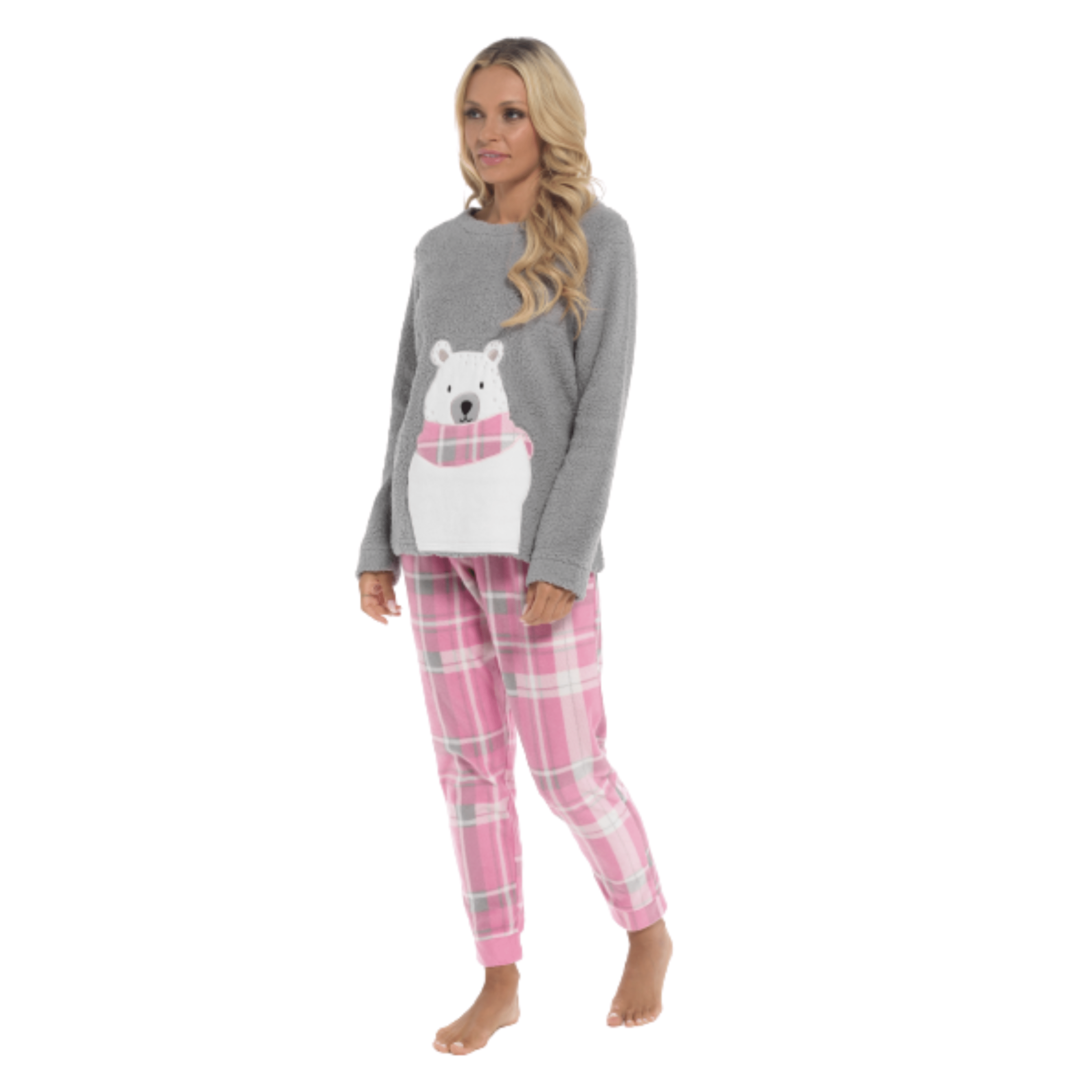 Ladies Ultra-Soft Polar Bear Print Fleece Pyjama Set with Elasticated Bottoms Warm Cosy Loungewear by Daisy Dreamer