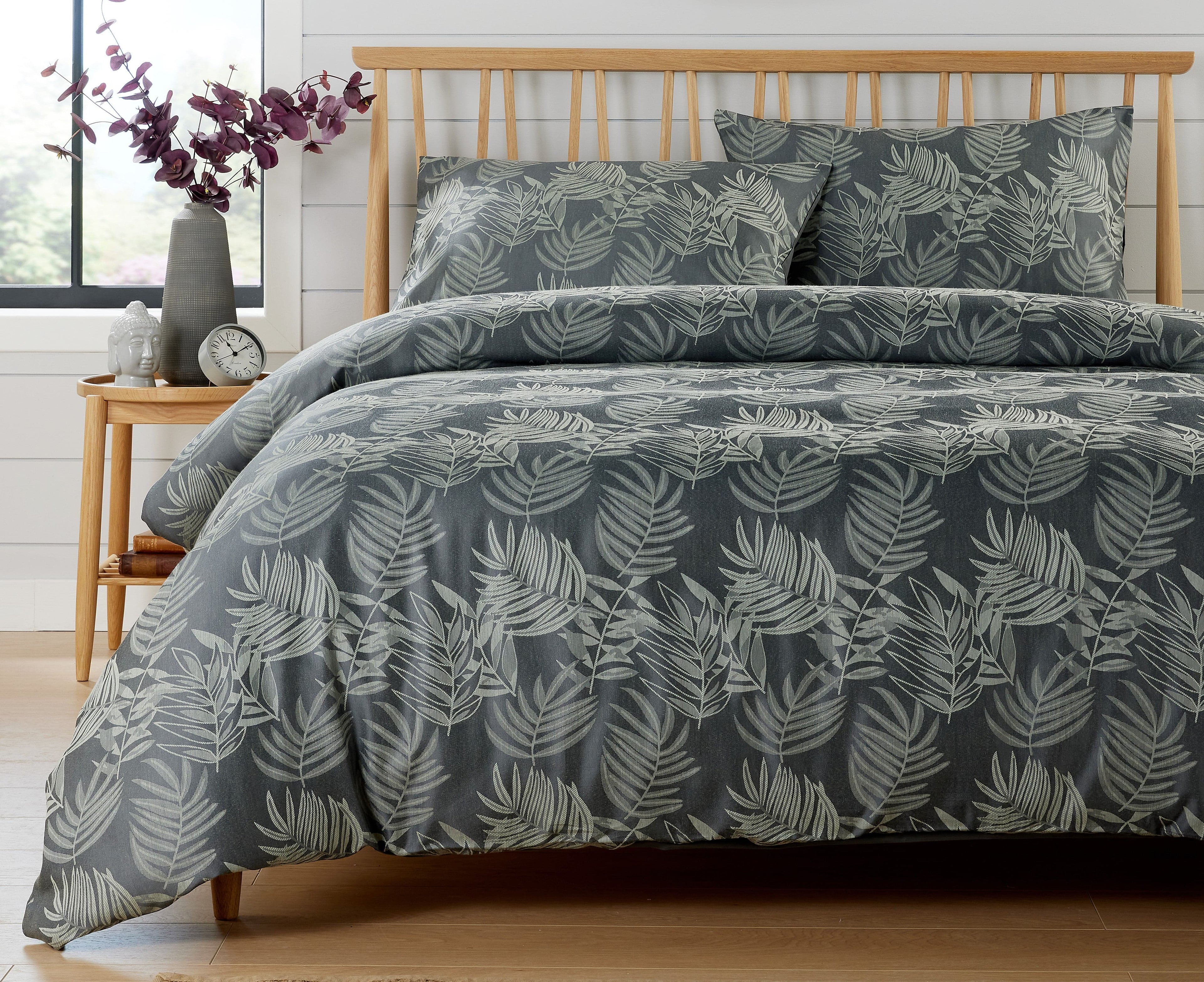 Leaf Jacquard Reversible Duvet Cover Sets in Grey and Pink with Cotton Blend for Ultimate Comfort Eco-Friendly Bedding in King Queen Double Single Sizes by OLIVIA ROCCO