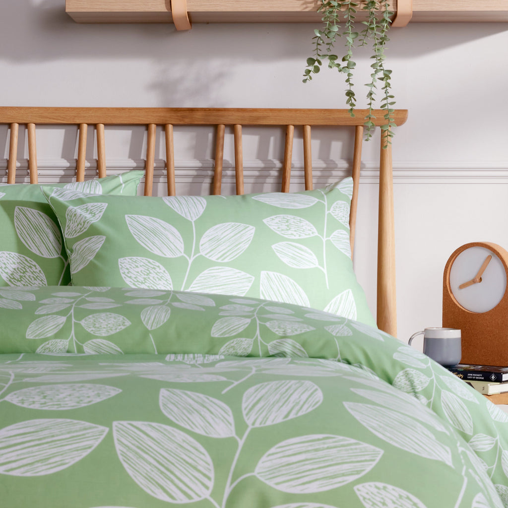Leaf Print Reversible Cotton Rich Duvet Cover Set with Pillowcases Nature Inspired Bedding in Black and Gray All Sizes OEKO-TEX Certified by OLIVIA ROCCO