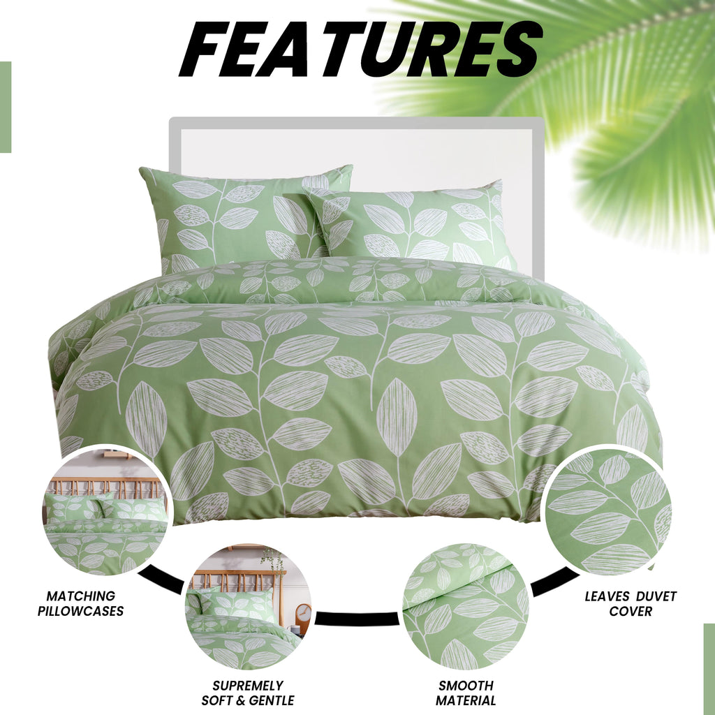 Leaf Print Reversible Cotton Rich Duvet Cover Set with Pillowcases Nature Inspired Bedding in Black and Gray All Sizes OEKO-TEX Certified by OLIVIA ROCCO