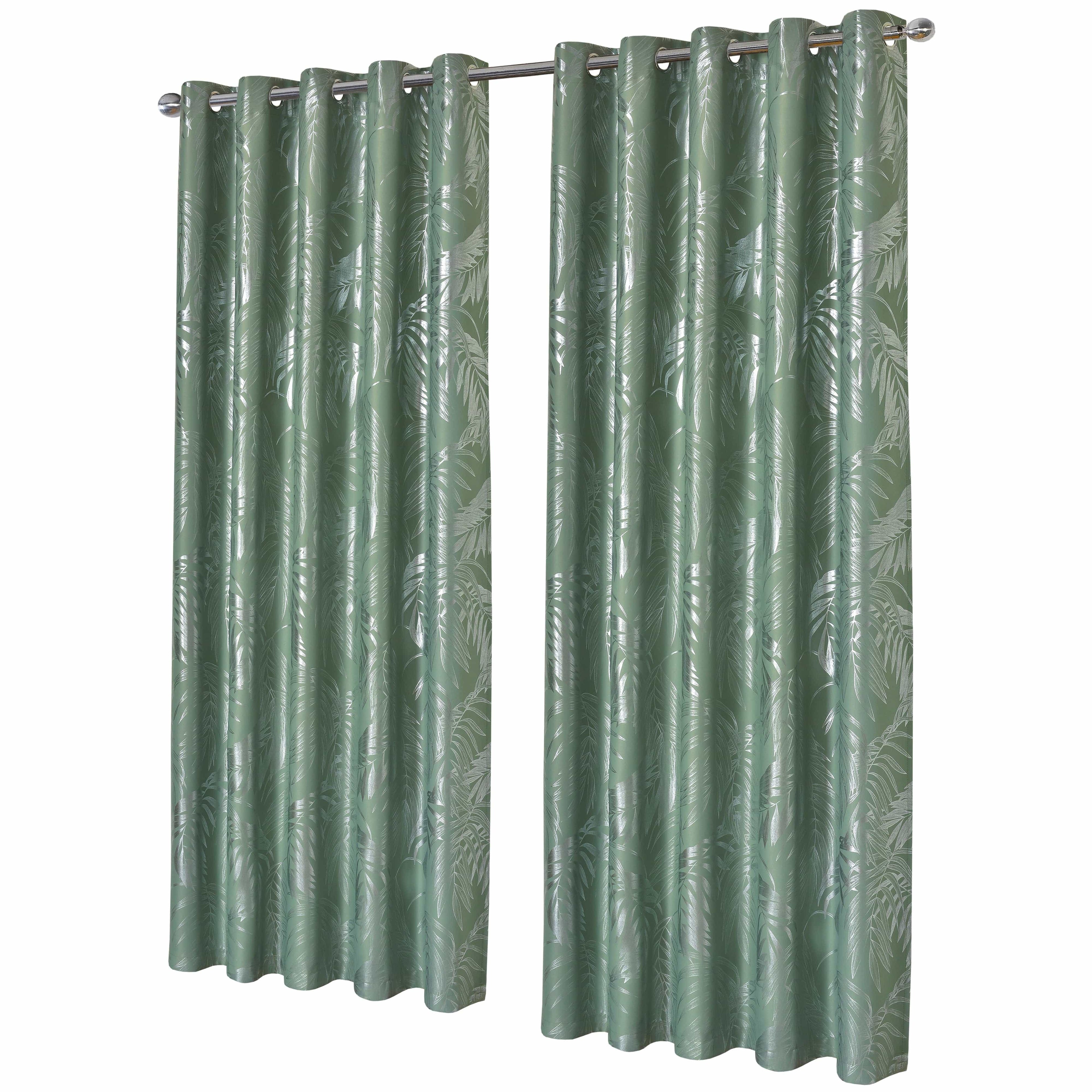 Leaf Sage Green Sparkle Blackout Curtains Super Soft Thermal Insulated Eyelet Drapes for Living Room & Bedroom 2 Panels by OLIVIA ROCCO