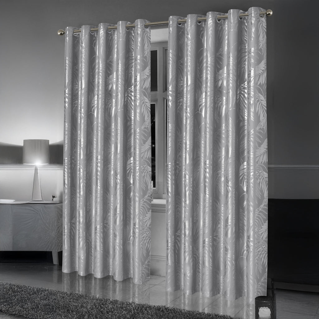 Leaf Silver Sparkle Blackout Curtains Super Soft Thermal Insulated Eyelet Drapes for Living Room & Bedroom 2 Panels by OLIVIA ROCCO