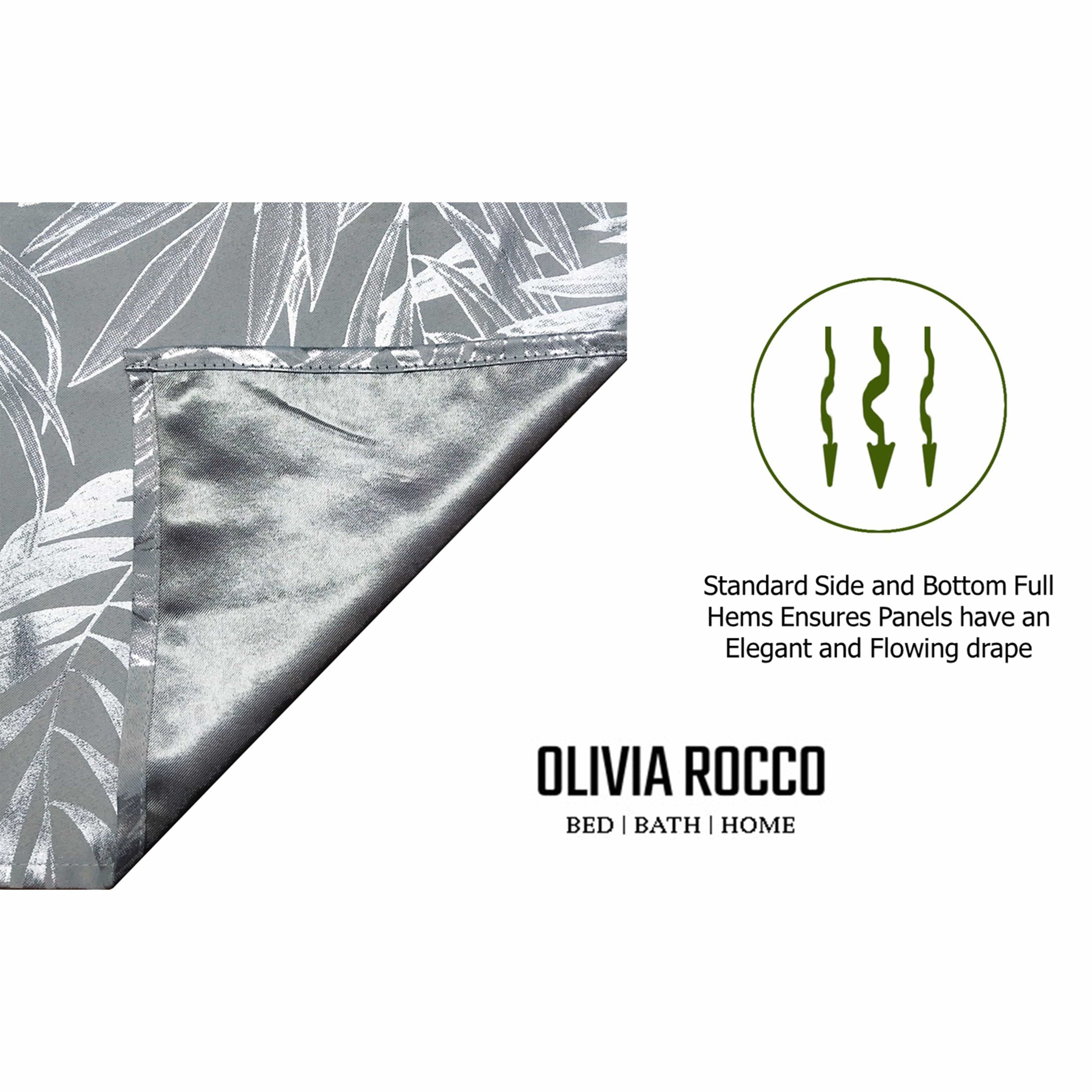 Leaf Silver Sparkle Blackout Curtains Super Soft Thermal Insulated Eyelet Drapes for Living Room & Bedroom 2 Panels by OLIVIA ROCCO