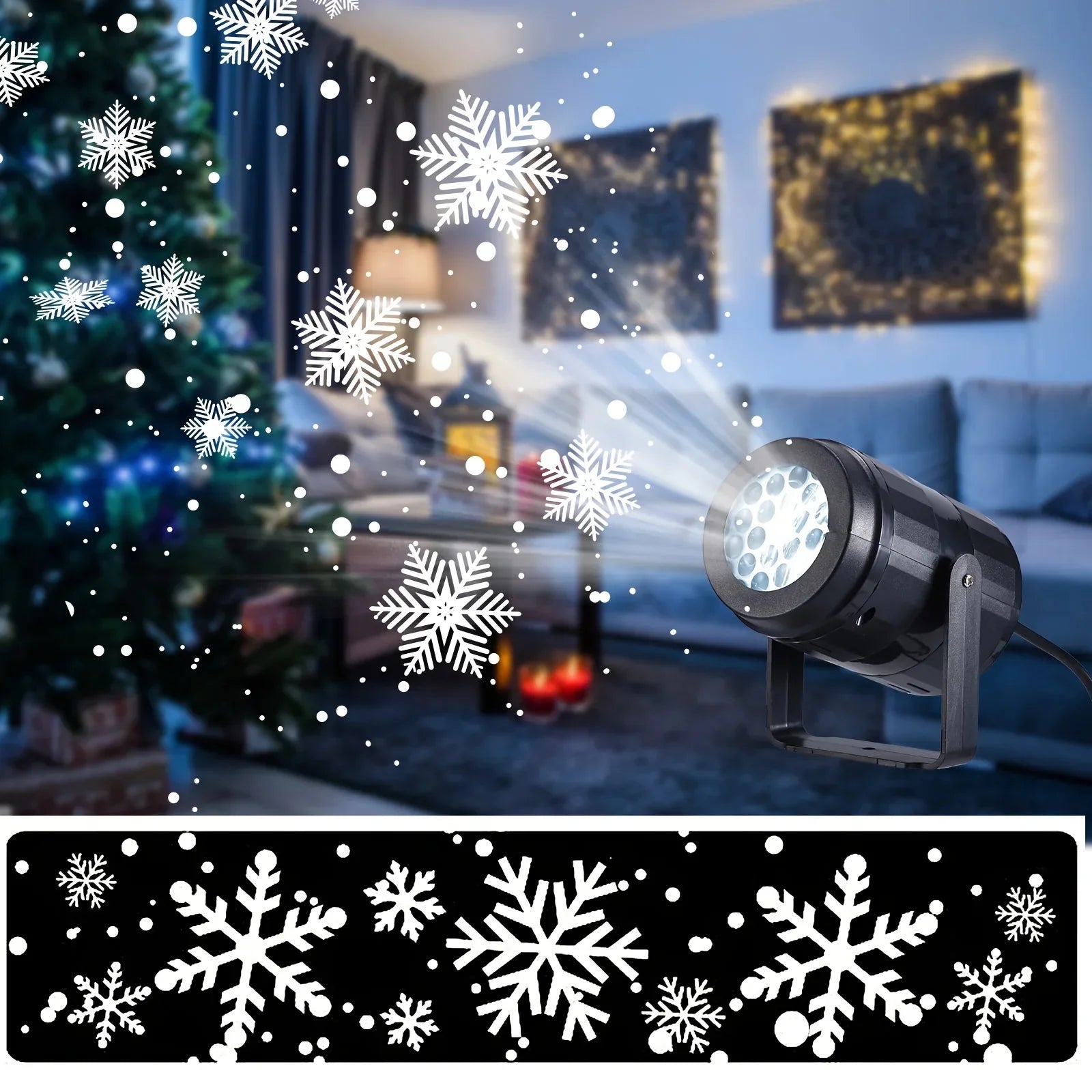 LED Snowflake Christmas Projector Light – Rotating USB Indoor Lamp