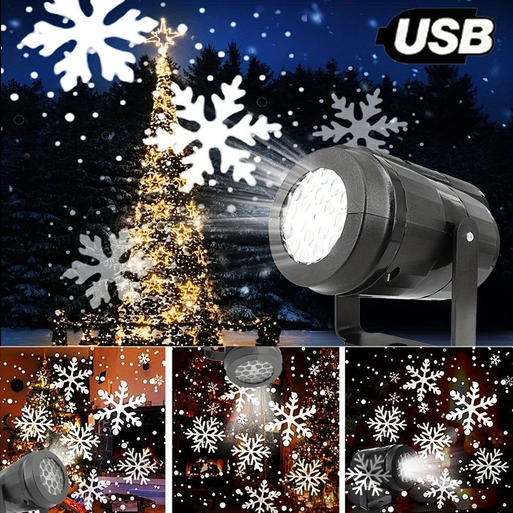 LED Snowflake Christmas Projector Light – Rotating USB Indoor Lamp