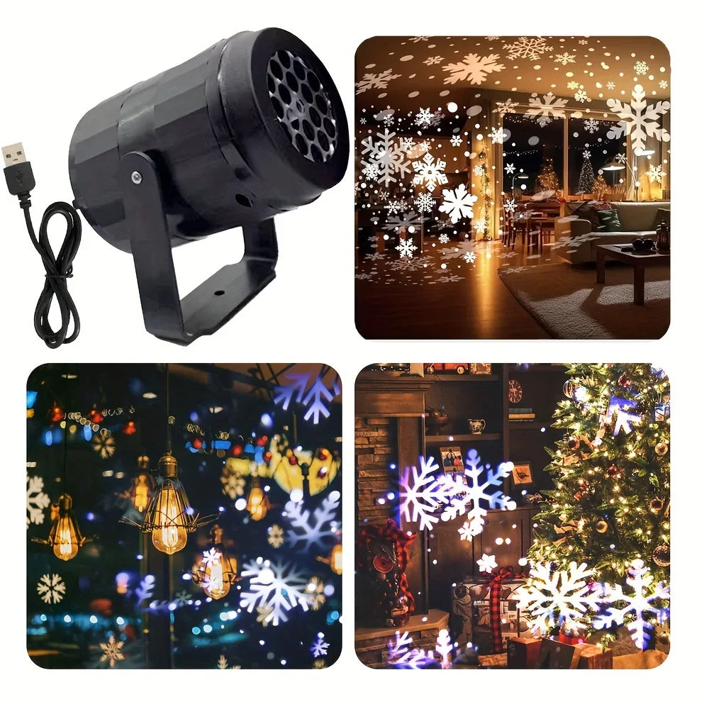 LED Snowflake Christmas Projector Light – Rotating USB Indoor Lamp