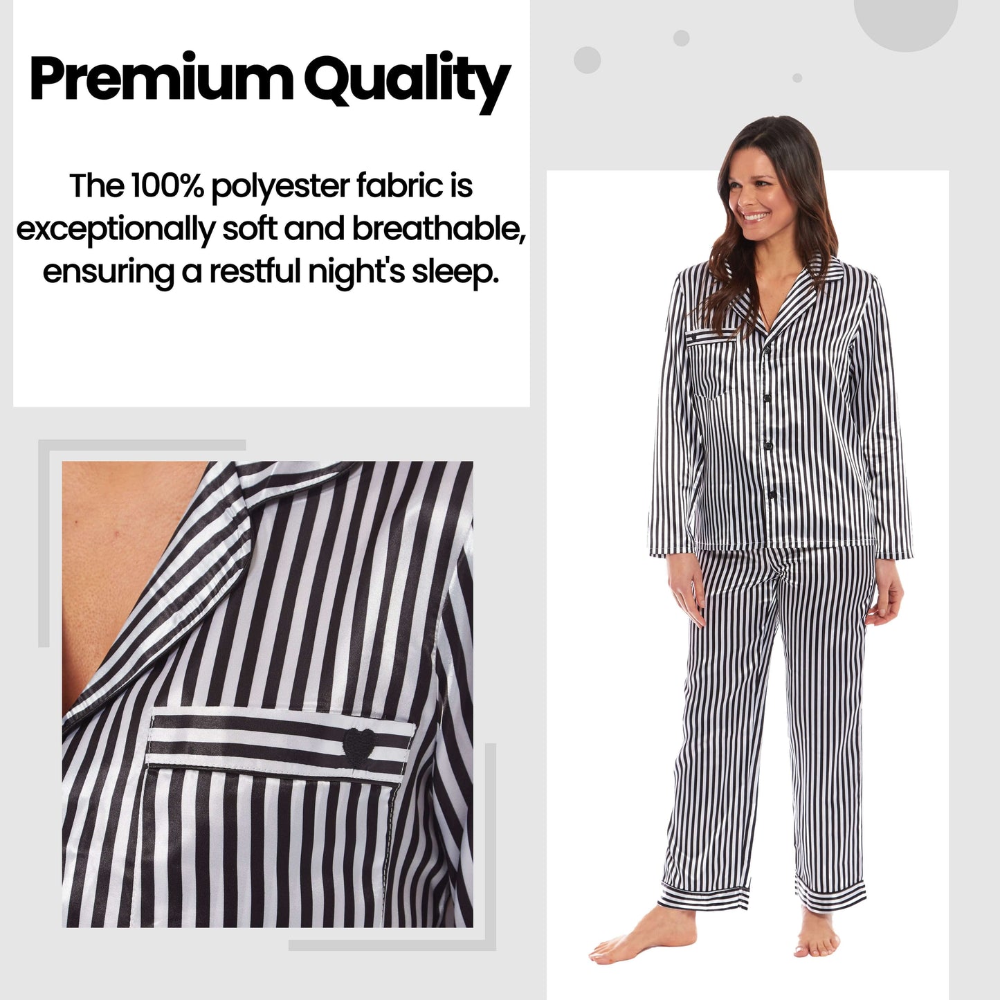 Luxurious Women's Satin Silk Long Sleeve Pyjama Set Cozy Loungewear Nightwear with Dress Shirt Collar and Loose-Fitting Pants in Black Pink Grey by Daisy Dreamer