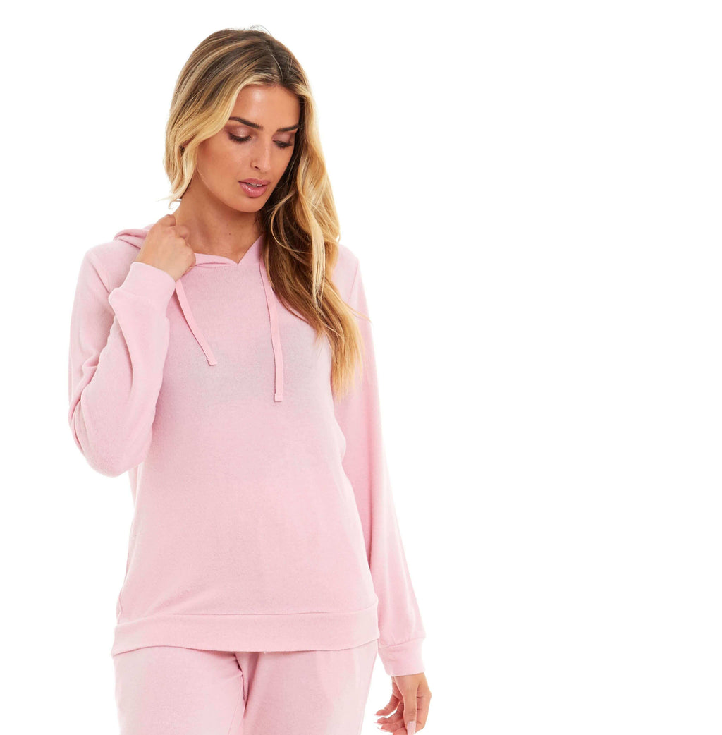 Luxurious Womens Pink Grey Cosy Hooded Pyjama Set Soft Comfortable Stretchable Loungewear Long Sleeve Hoodie and Pants Ideal Gift Daisy Dreamer