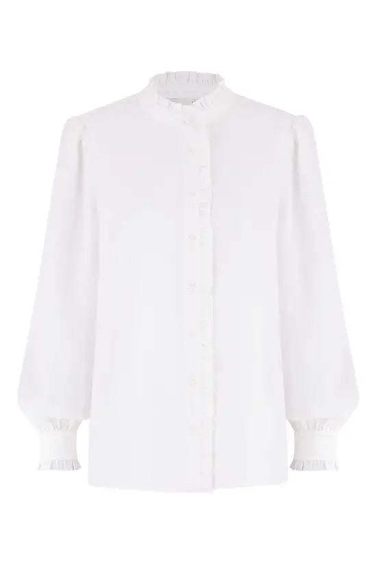 Yumi White Frill High Neck Shirt