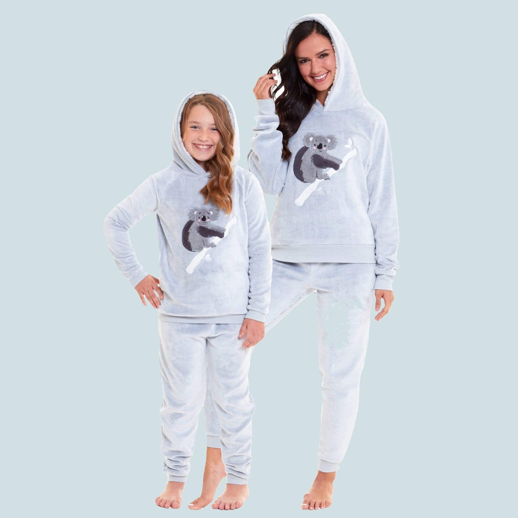 Matching Mother Daughter Koala Bear Hooded Pyjama Set Soft Plush Fleece Flannel Loungewear by Daisy Dreamer