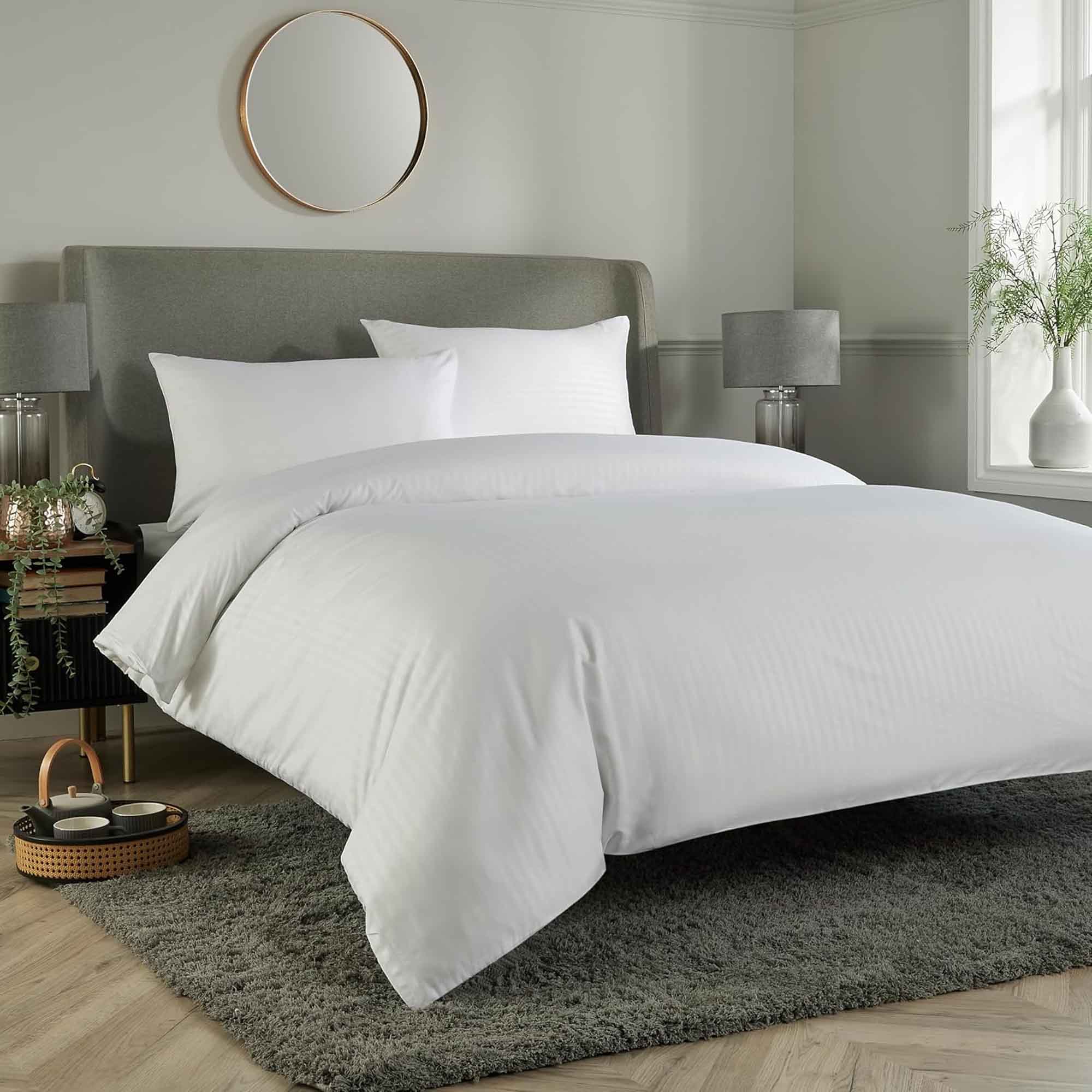 Mayfair Stripe Elegant Reversible Satin Duvet Cover Set with Comforter Multiple Sizes & Colours Luxurious Bedding Collection by OLIVIA ROCCO