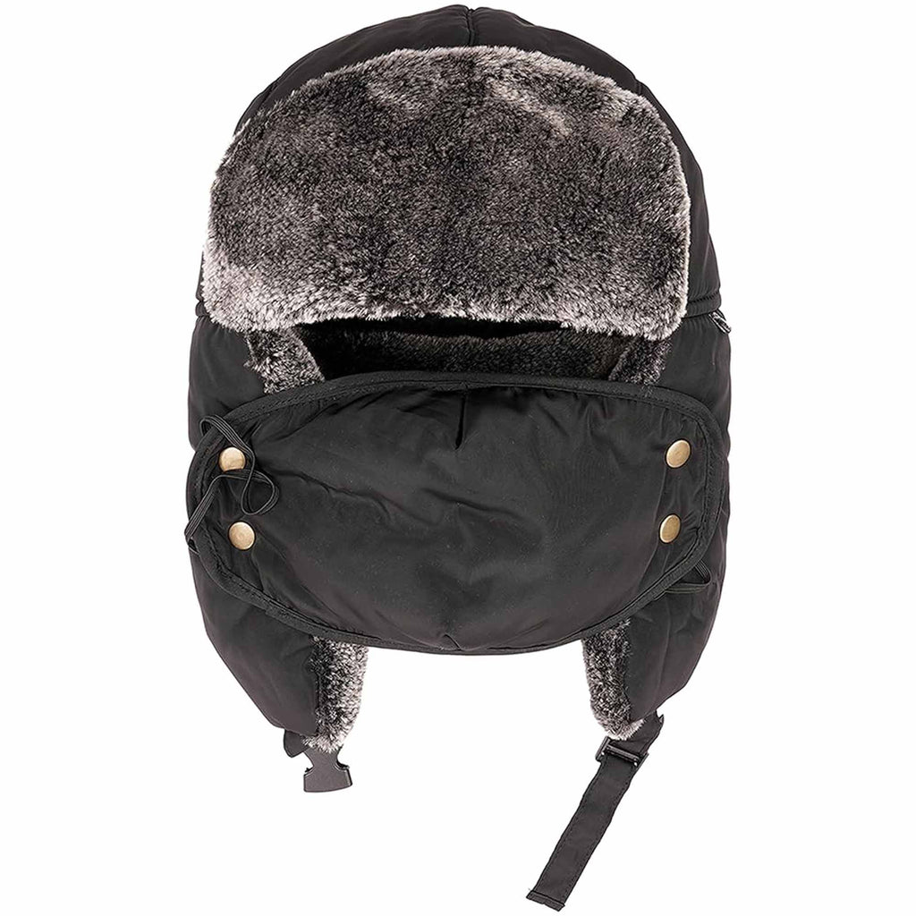 Men's 3 In 1 Waterproof Trapper Hat Face Mask Neck Warmer Ear Flaps Windproof Snowproof Winter Hat for Skiing Snowboarding Outdoor Faux Fur Lining Breathable Polyester One Size Black by Heatwave Thermalwear