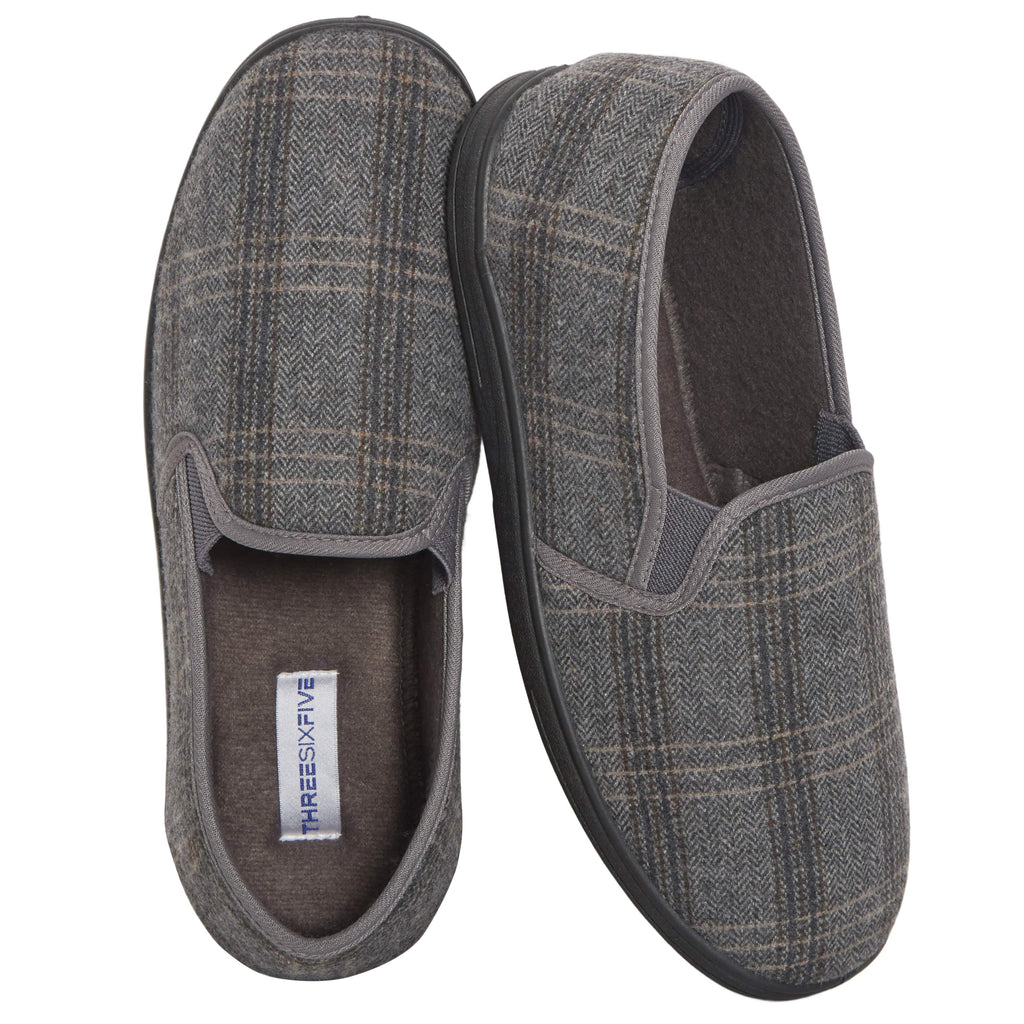 Men’s Checked Slippers Memory Foam Cushioned Soft Lining Warm Thermal Slip On House Shoes Pair for Indoor Use by Sock Stack