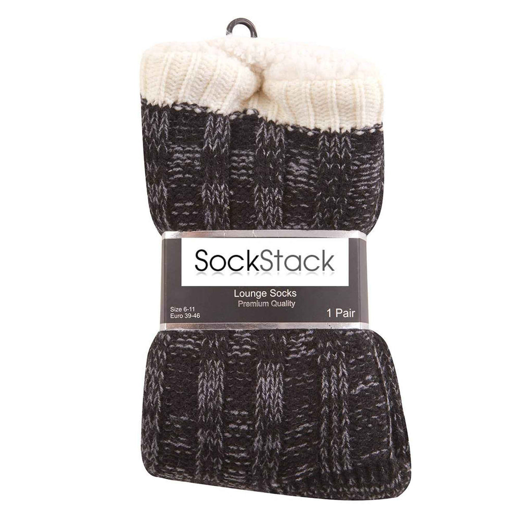Men's Chunky Winter Lounge Slipper Socks with Non-Slip Grips Ultra-Soft Sherpa Flannel Fleece Lining Cozy Home Wear Sizes 39-46 by Sock Stack