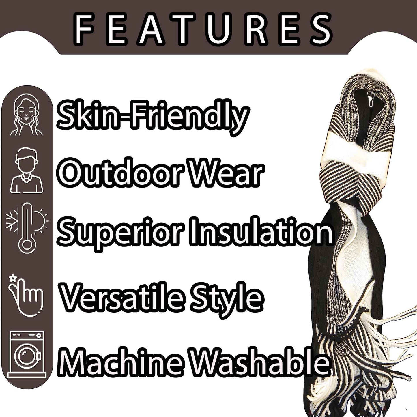 Men's Multi-Coloured Woven Stripe Thermal Winter Scarf Durable Lightweight Acrylic for Insulation and Comfort Casual and Formal Wear by Sock Stack