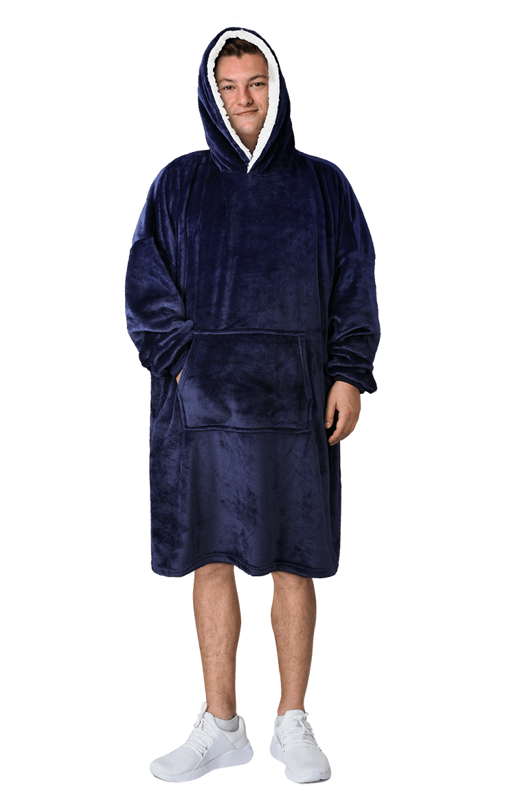 Men's Oversized Hooded Blanket Giant Sherpa Lined Hoodie with Hood and Pocket for Ultimate Warmth and Comfort Grey Stars by Daisy Dreamer