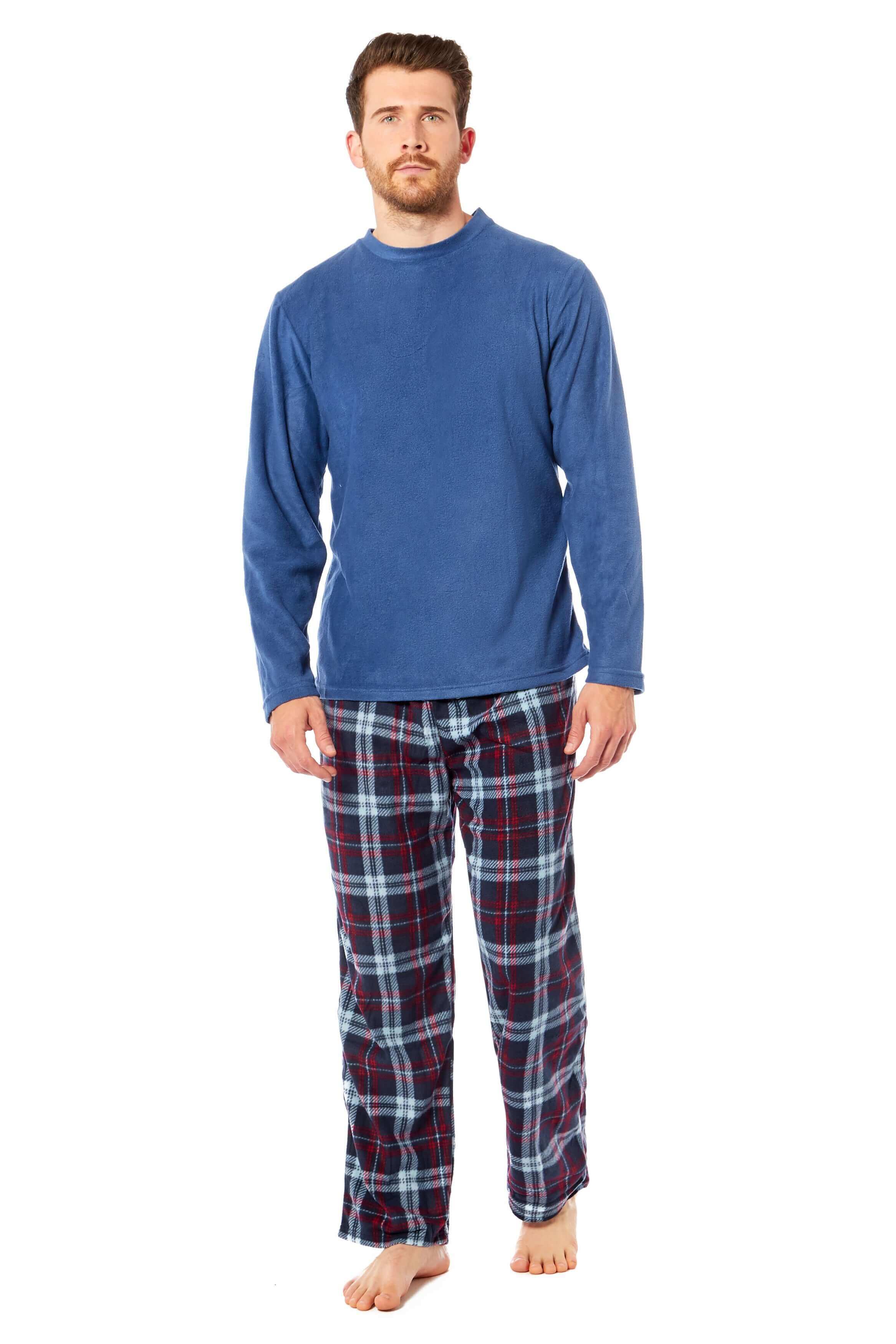 Men's Thermal Fleece Pyjama Set with Stylish Check Pants Soft Warm Loungewear PJs for Winter by Toro Rocco