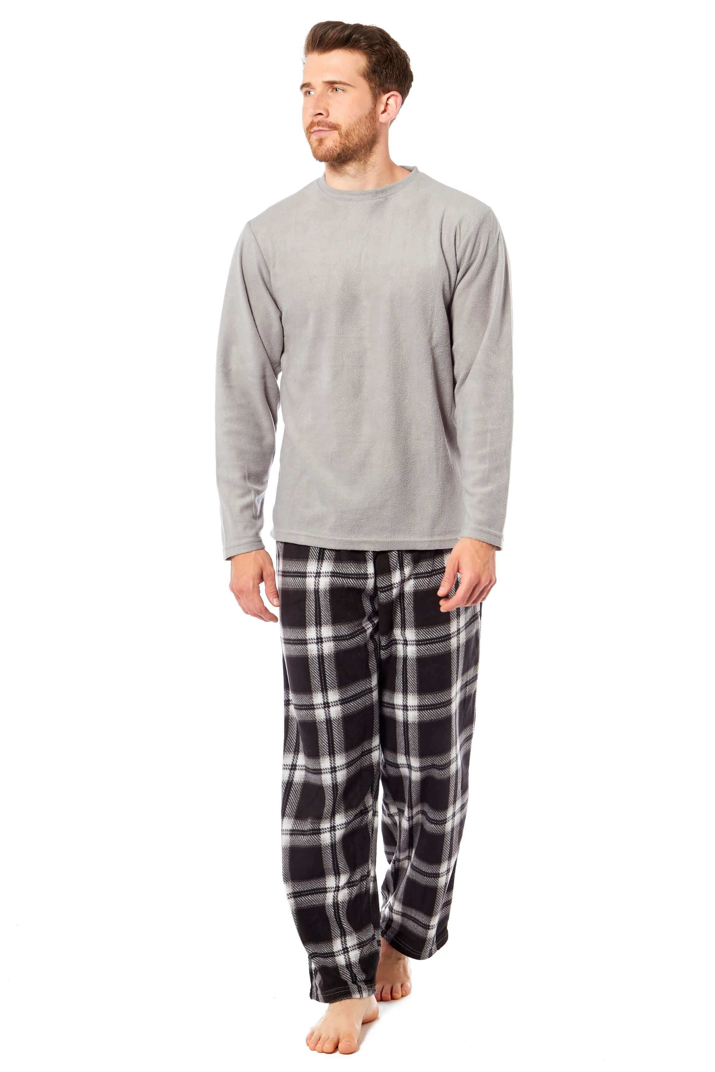 Men's Thermal Fleece Pyjama Set with Stylish Check Pants Soft Warm Loungewear PJs for Winter Perfect for Sleeping and Lounging in Various Sizes by Toro Rocco