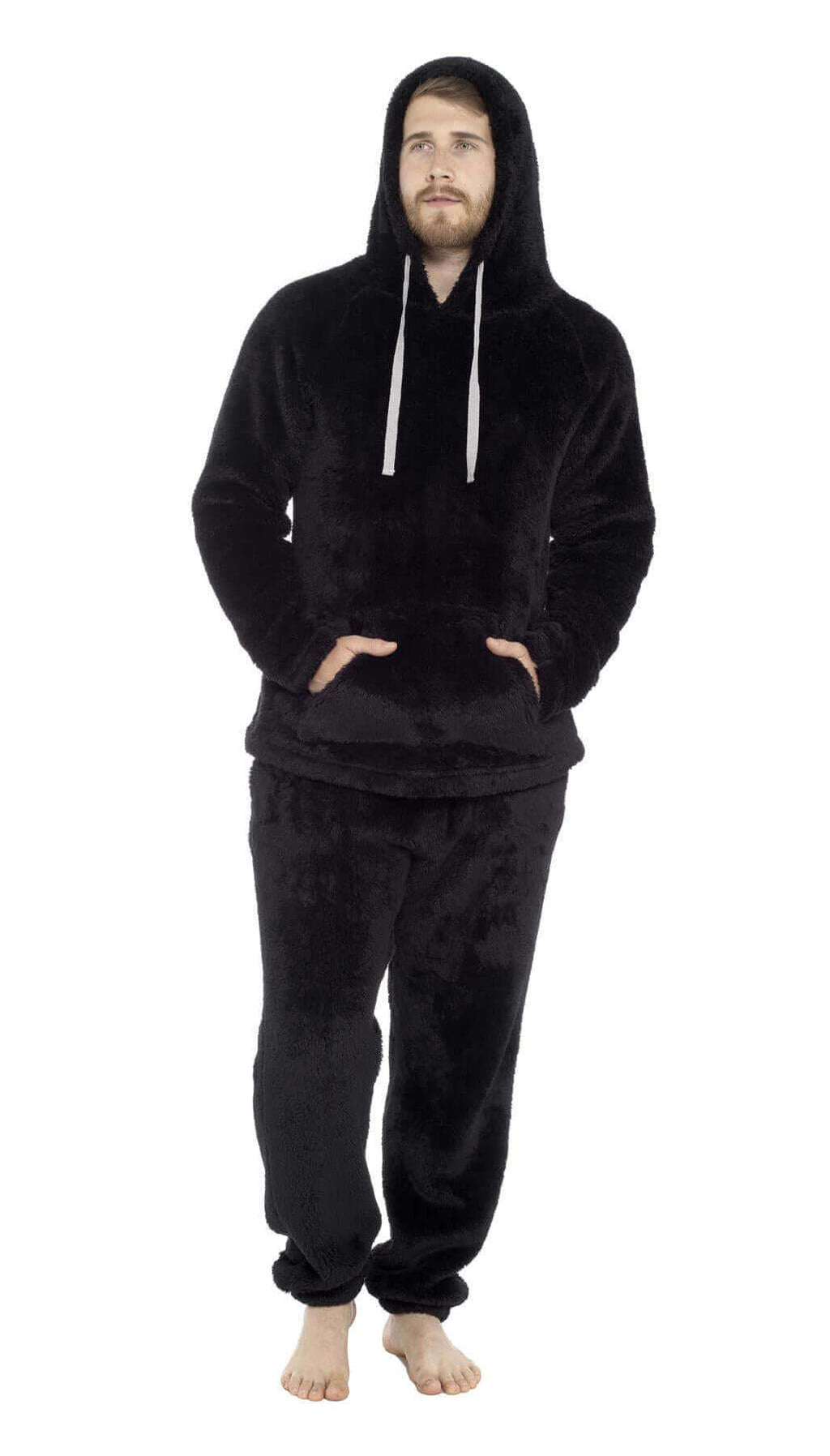 Men's Ultra-Soft Fleece Hooded Thermal Pyjama Set with Elastic Waist Cozy Loungewear by Toro Rocco