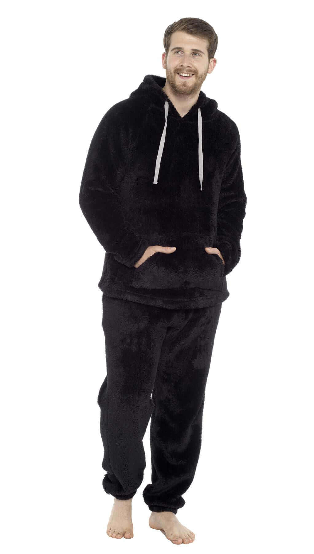 Men's Ultra-Soft Fleece Hooded Thermal Pyjama Set with Elastic Waist Cozy Loungewear Perfect for Winter and Indoor Relaxation by Toro Rocco