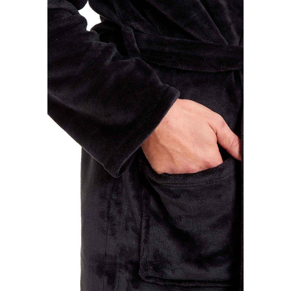 Men's Ultra-Soft Hooded Flannel Fleece Bathrobe Warm Plush Dressing Gown for Home Spa Gym Hotel by Daisy Dreamer