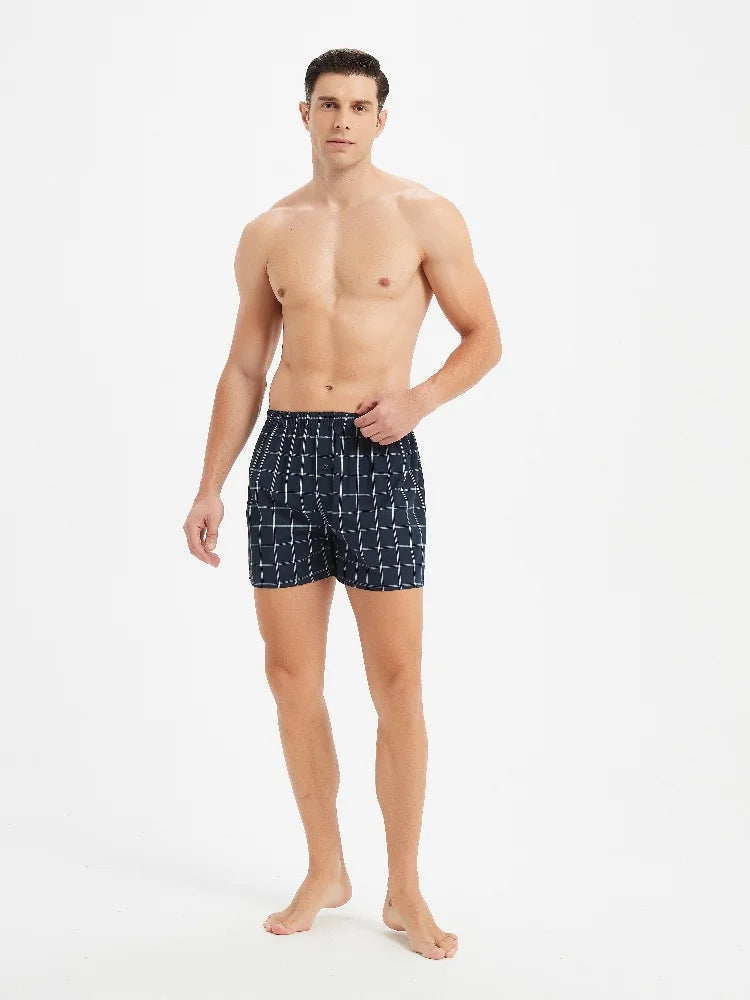 Men’s 10pcs Cotton Boxer Shorts – Plaid & Striped Underwear