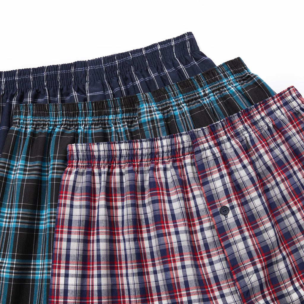 Men’s 10pcs Cotton Boxer Shorts – Plaid & Striped Underwear