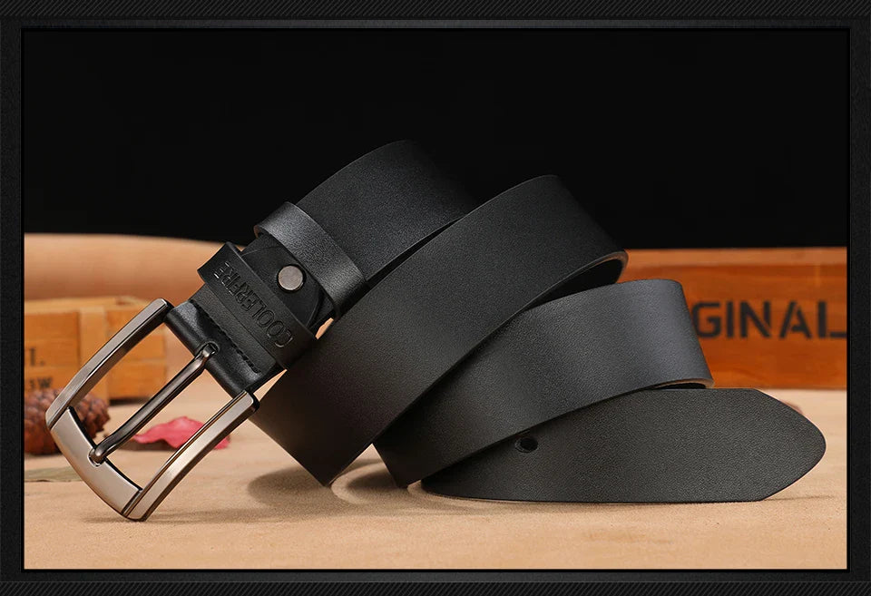 Men’s Genuine Leather Belt – Classic Designer Buckle Strap