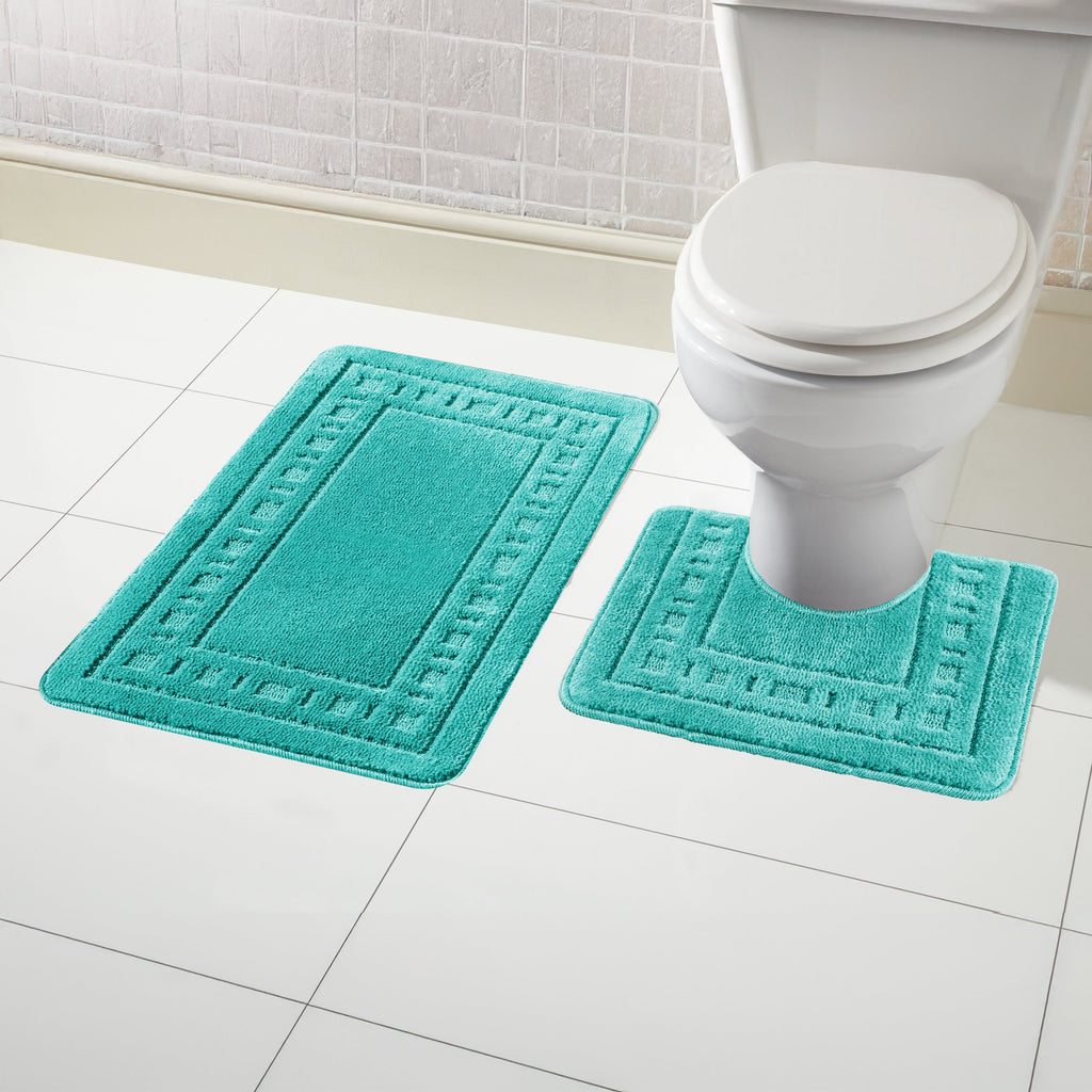 Miami 2 Piece Duck Egg Bath Mat & Pedestal Set Non-Slip Soft & Absorbent Bathroom Mat Set for Comfort & Safety by OLIVIA ROCCO