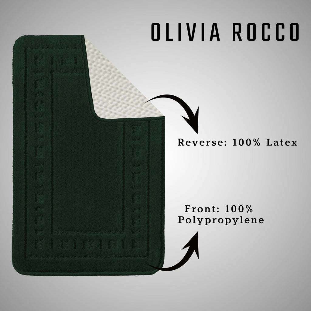 Miami 2 Piece Emerald Green Bath Mat & Pedestal Set Non-Slip Soft & Absorbent Bathroom Mat Set for Comfort & Safety by OLIVIA ROCCO