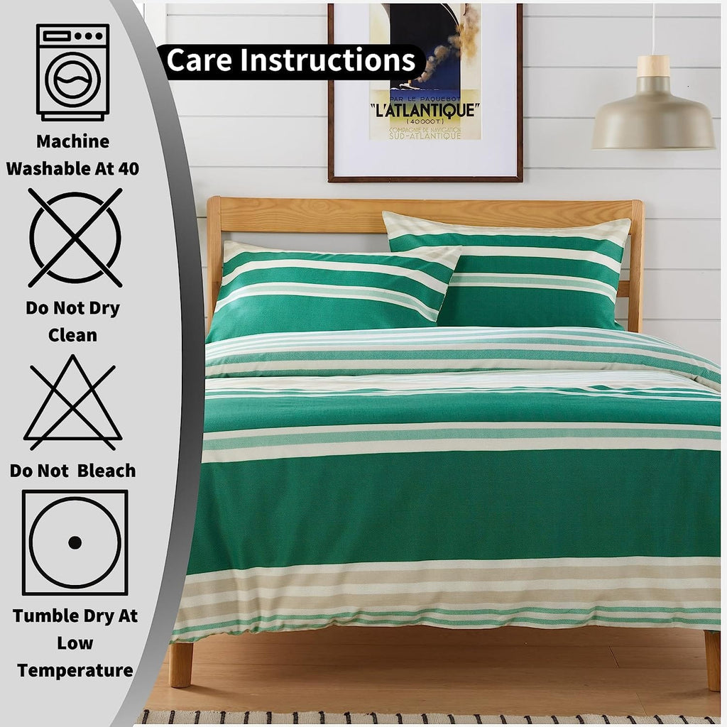 Miami Stripes Reversible Duvet Cover Set Hypoallergenic High-Quality Cotton Blend Bedding Available in Grey Natural Green Multiple Sizes by OLIVIA ROCCO