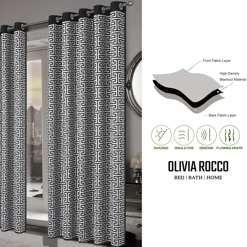 Milano Geometric Blackout Curtains Thermal Insulated Eyelet Pair Light-Blocking Window Drapes for Stylish Home Decor by OLIVIA ROCCO