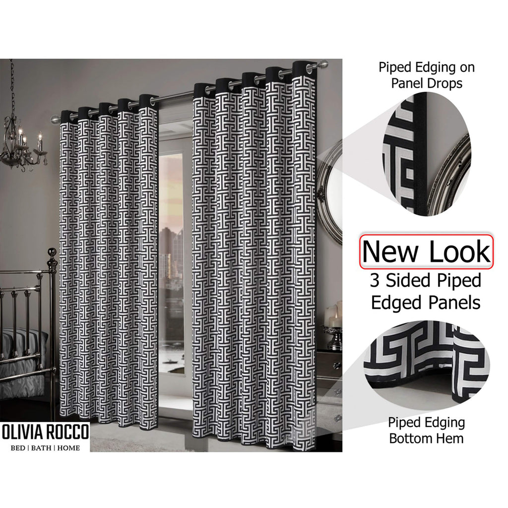 Milano Geometric Blackout Curtains Thermal Insulated Eyelet Pair Light-Blocking Window Drapes for Stylish Home Decor by OLIVIA ROCCO