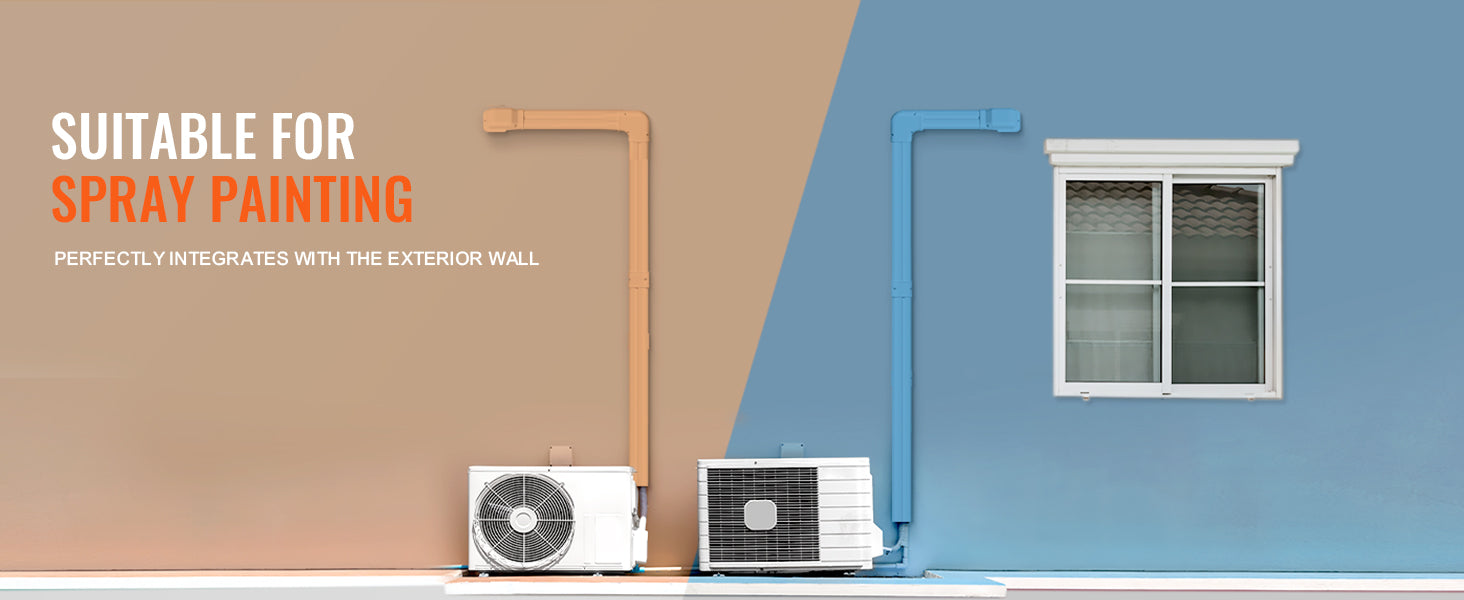 VEVOR Mini Split Line Set Cover PVC Decorative Pipe Line Cover For Air Conditioner Easy to Install Paintable for Heat Pump White
