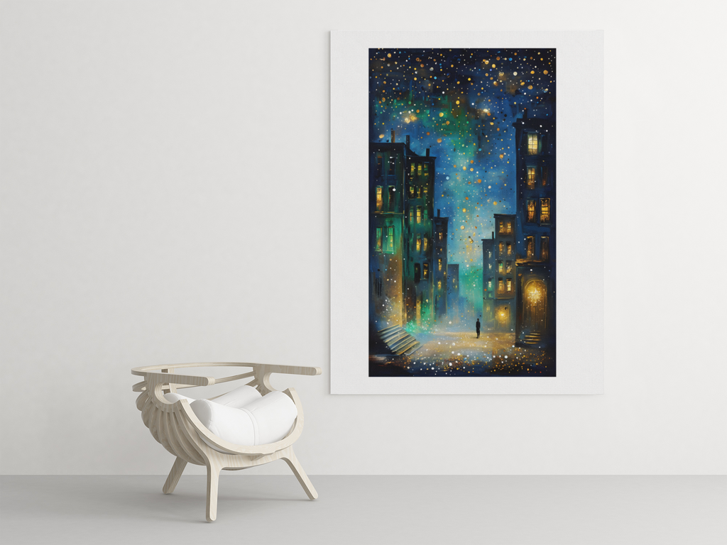 Surreal Urban Night Scene Poster - Vibrant Reflection - Black Framed Art Ready to Hang