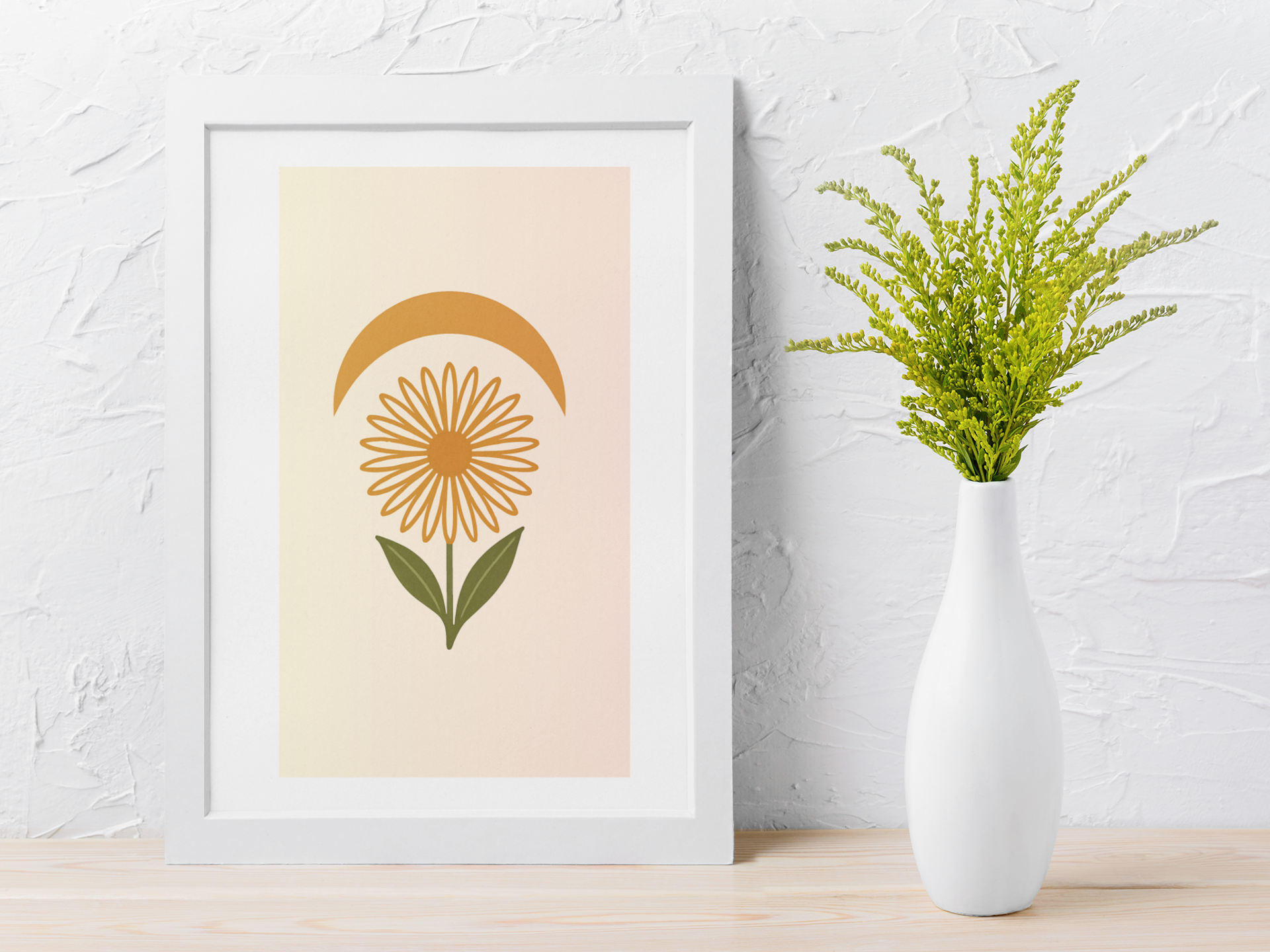 Minimal Flower & Crescent Print - Boho Botanical Poster | Earthy Modern Wall Art