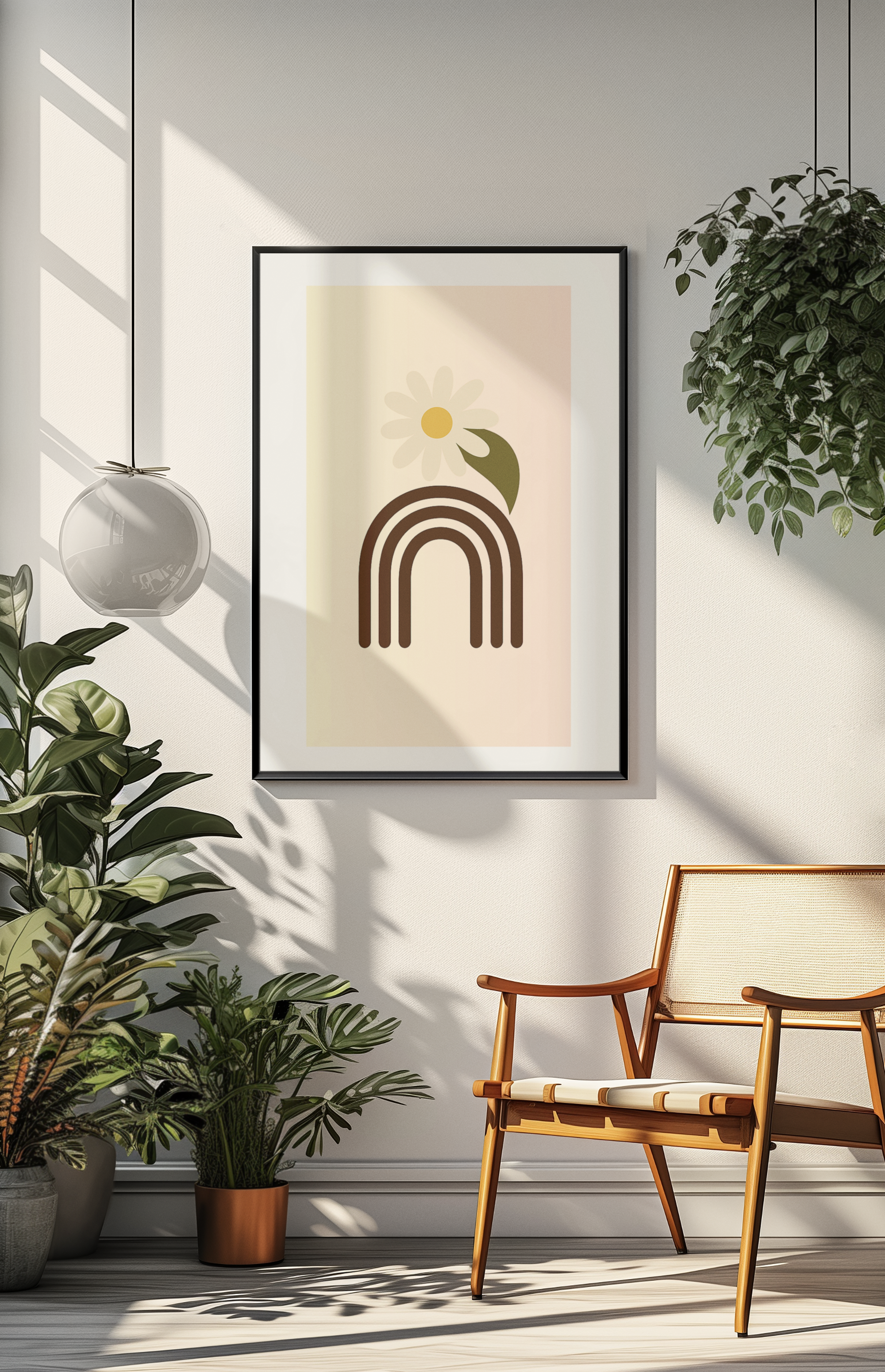 Minimalist Floral Print - Abstract Daisy Poster - Earthy Brown Boho Wall Art
