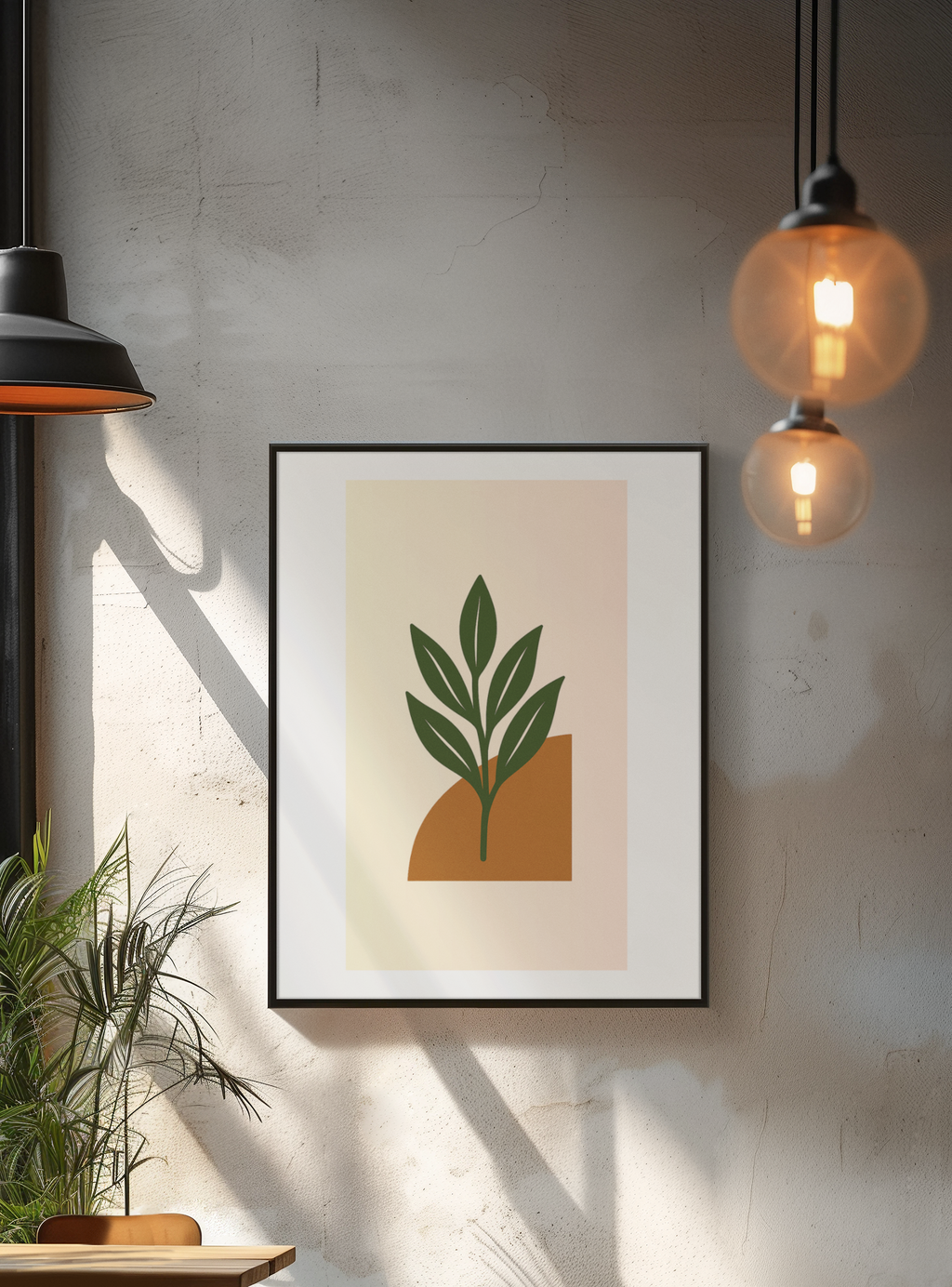 Green Leaf Botanical Wall Art – Minimal Plant Print with Terracotta Accent, Boho Decor