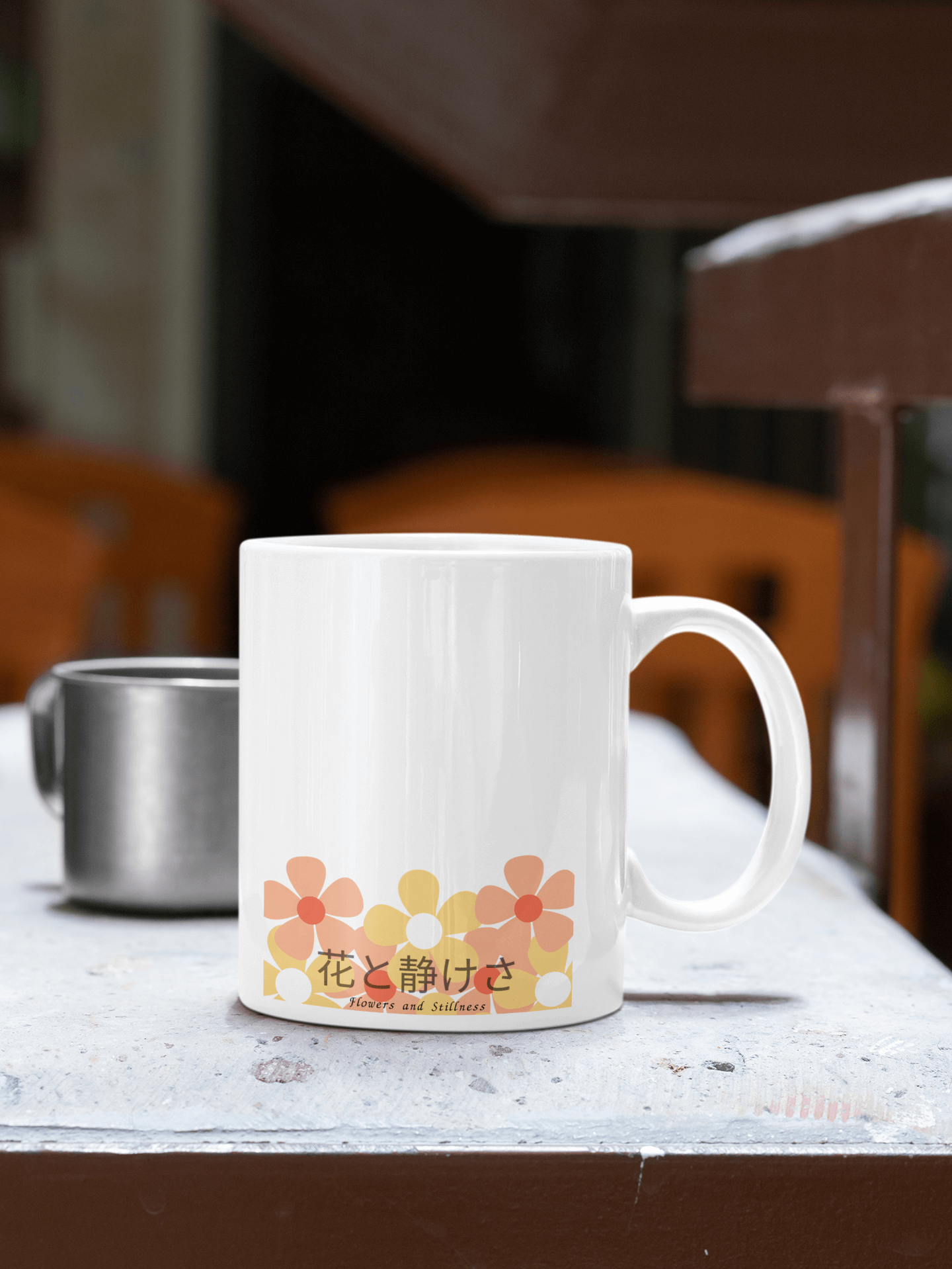 Flowers & Stillness Mug – Japanese Portrait Ceramic Coffee Cup – Tranquil Floral Gift for Tea or Coffee Lovers