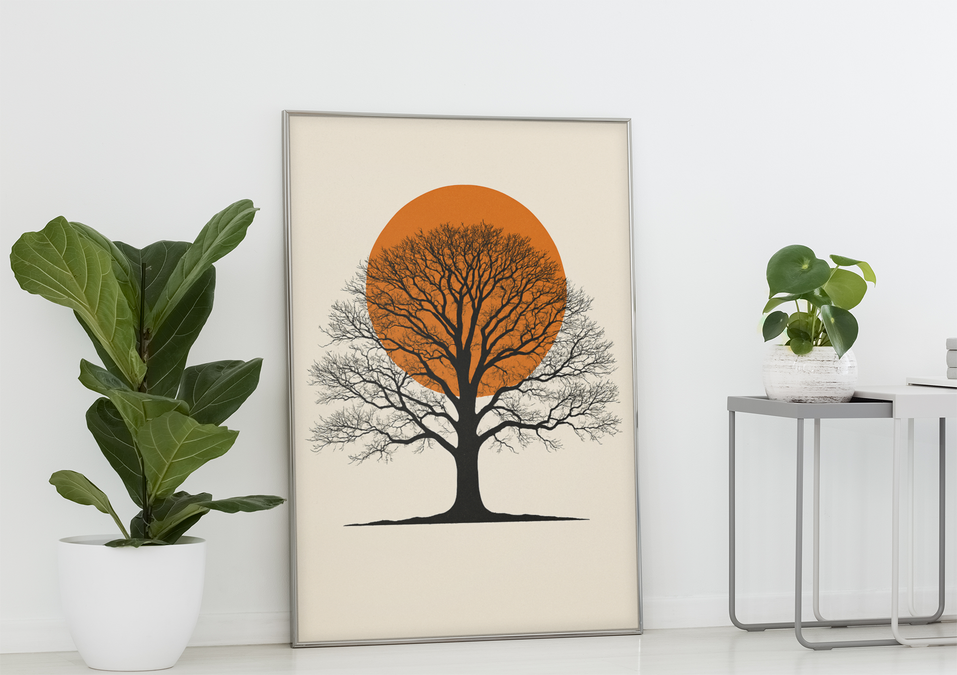 Oak Tree Sunset Wall Art – Minimalist Botanical Print, Earth Tone Nature Decor