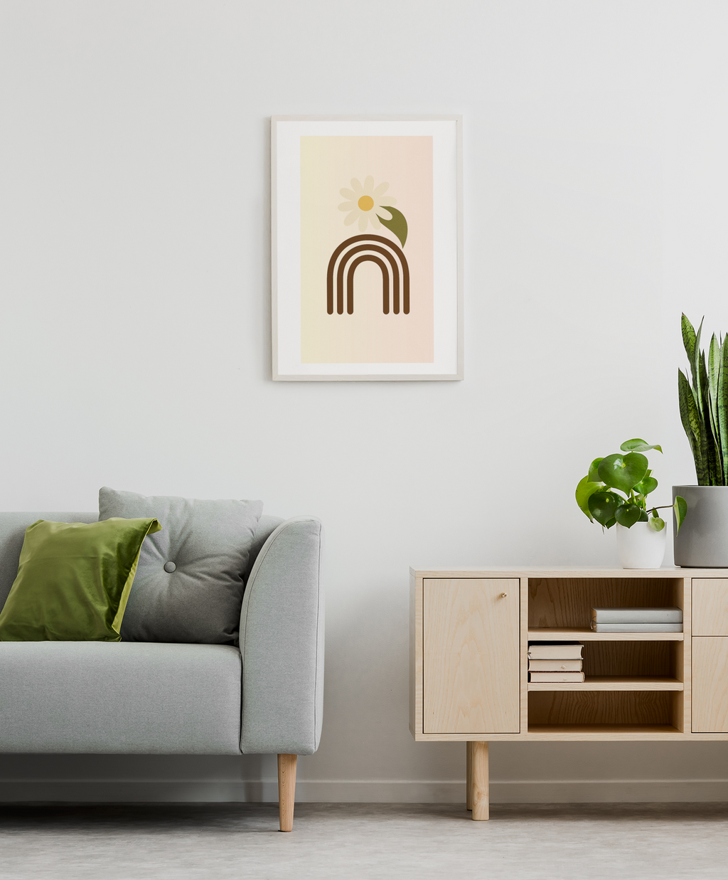 Minimalist Floral Print - Abstract Daisy Poster - Earthy Brown Boho Wall Art