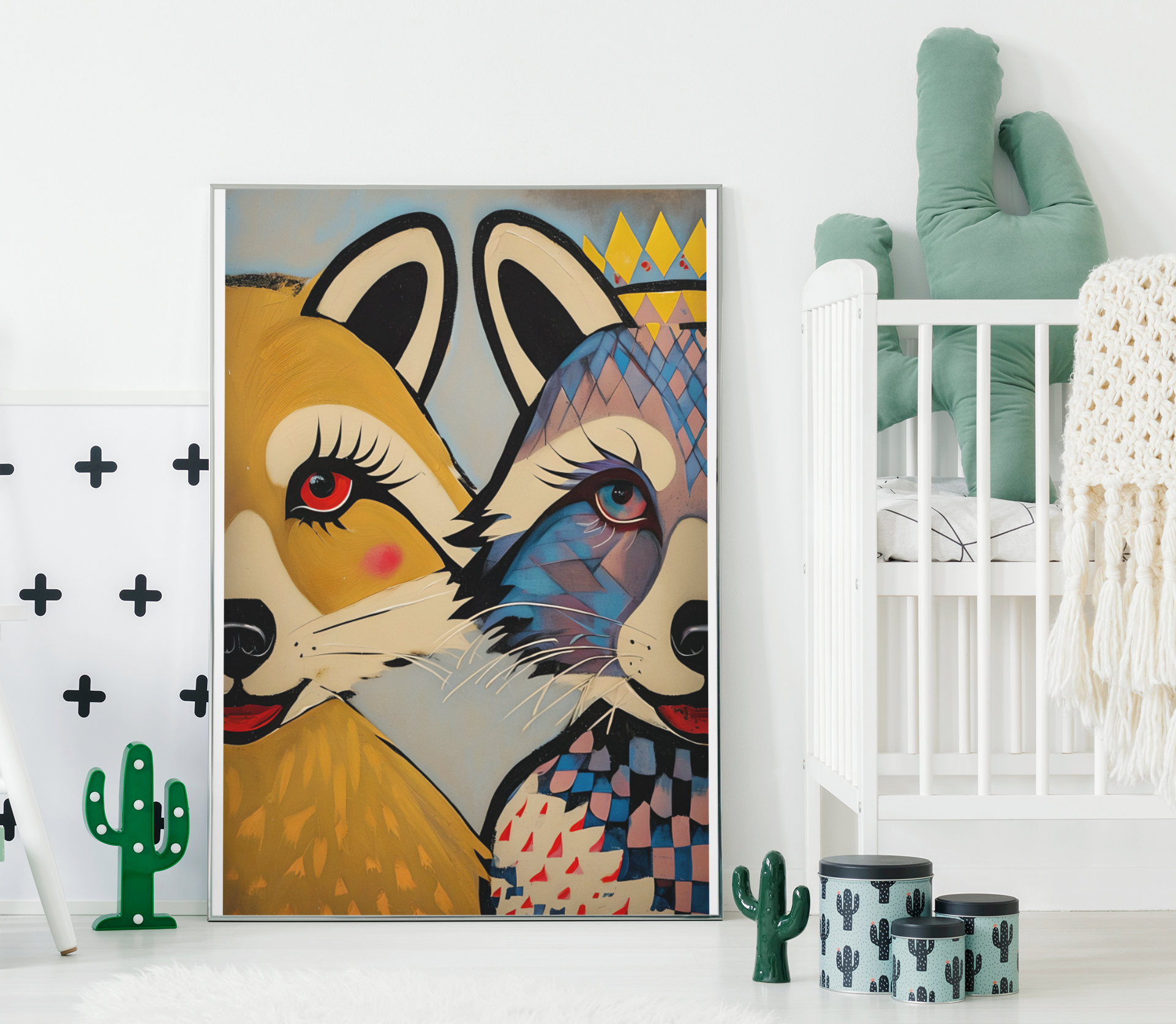 Stylized Raccoons Canvas Print  – Abstract Expressionist Canvas Wall Art