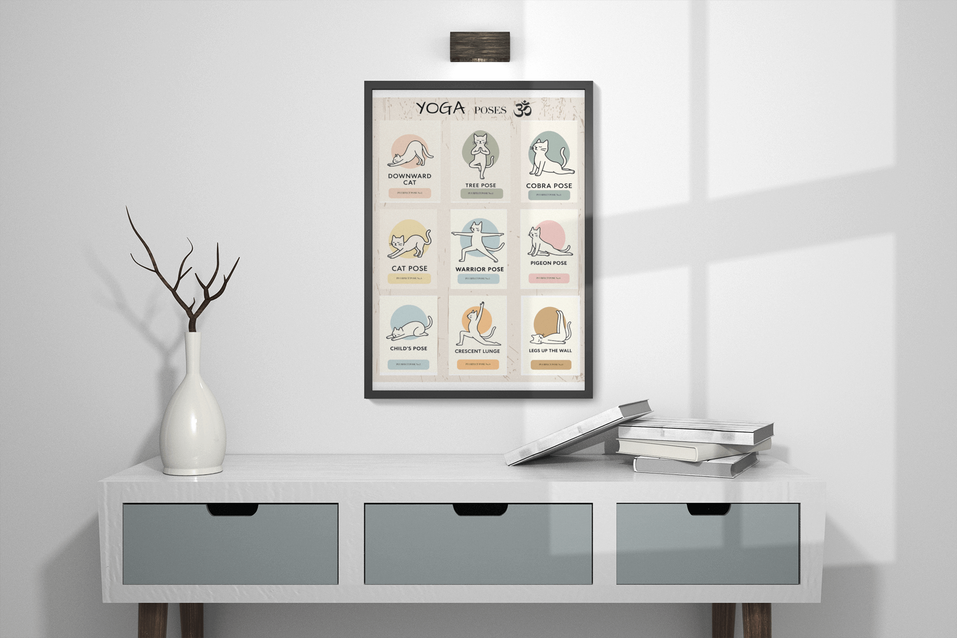 Cat Yoga Digital Print Bundle – 9 Poses + Full Poster (Instant Download)