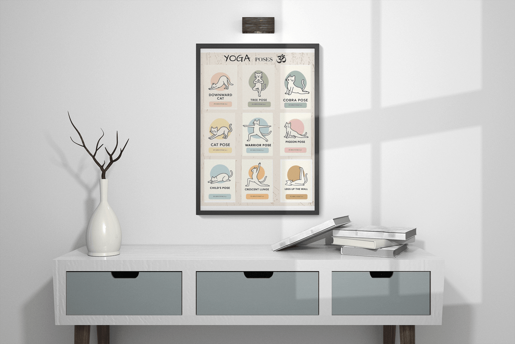 Funny Cat Yoga Wall Art – Cute Feline Yoga Poses Poster, Playful Wellness Decor