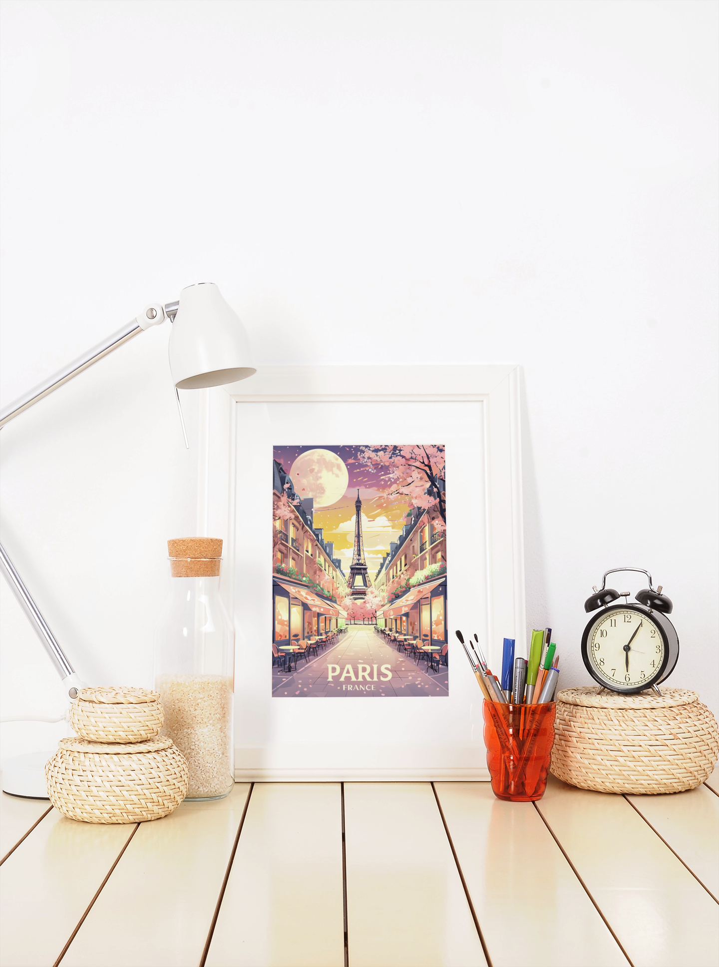 Paris Street Scene Wall Art - Eiffel Tower Sunset Print | Vibrant Parisian Cityscape Poster | Travel & Home Decor Gift