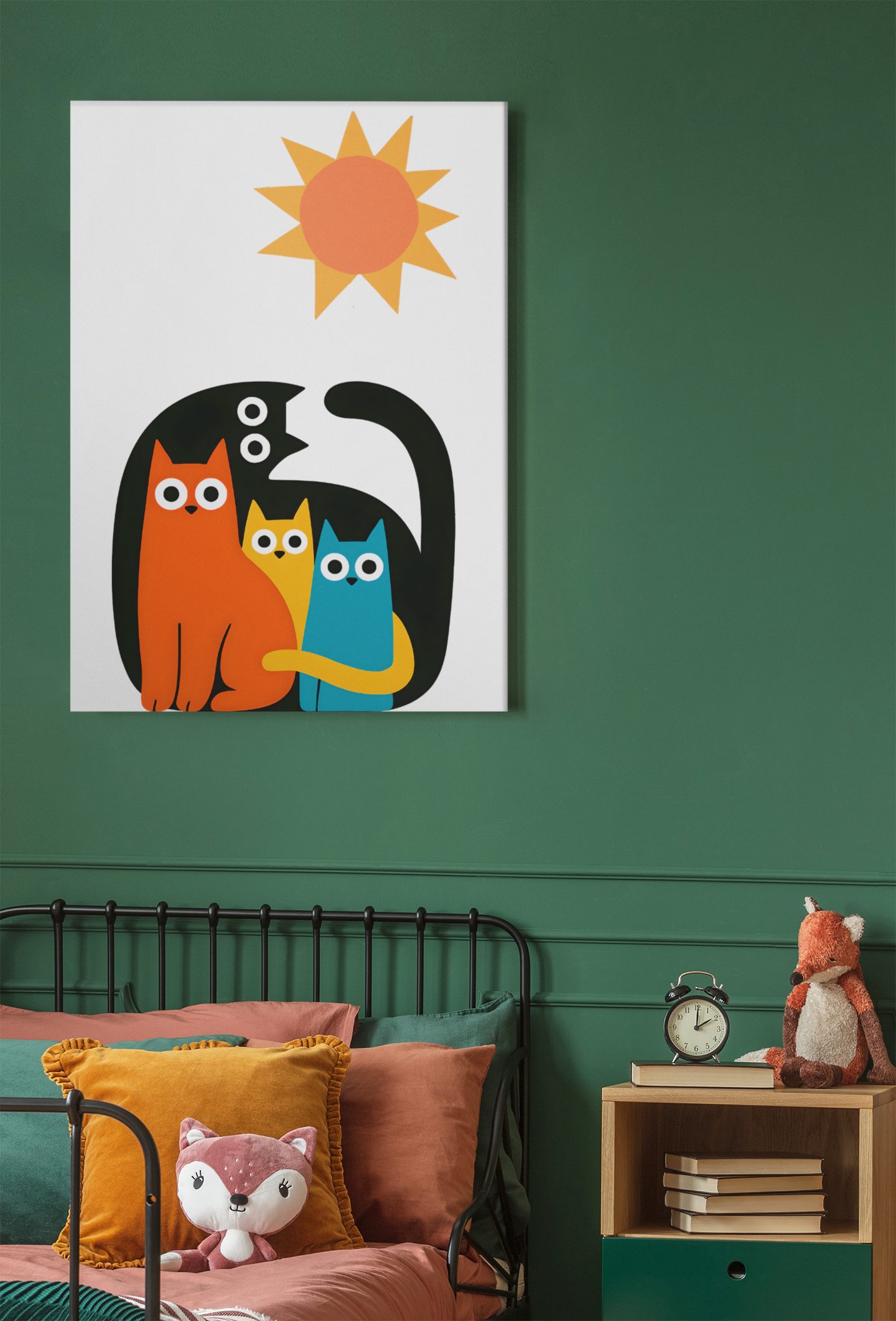 Modern Cat Family Poster - Minimalist Wall Art Print - Colorful Cat Decor for Home & Nursery