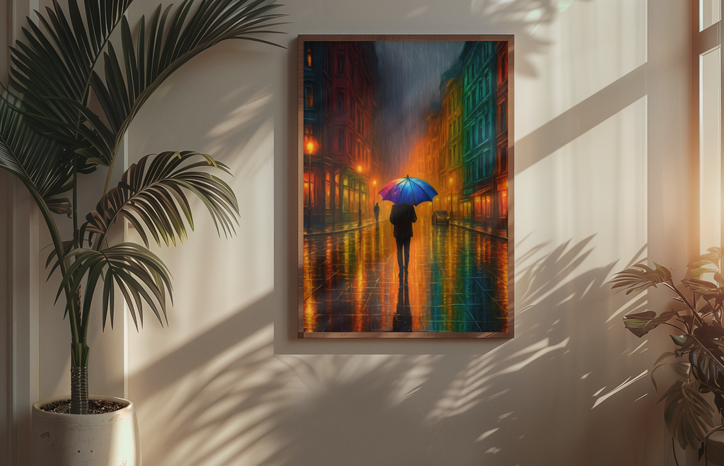 Reflections in the Rain Wall Art – Moody Urban Street Scene Poster